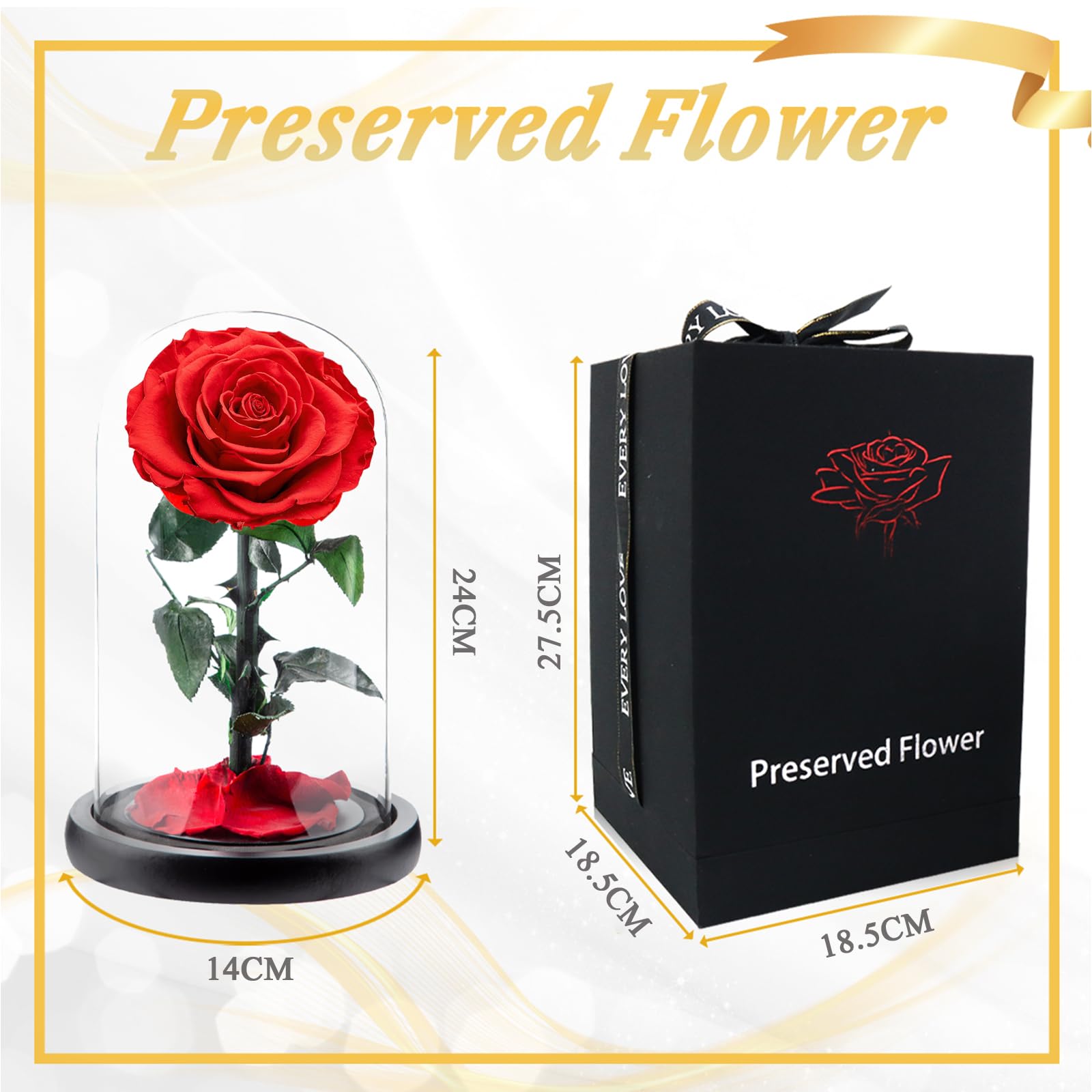 Rosa Stabilizzata Vera in Vetro, Rosa Eterna Realizzati con Rose | vere, Fiori Stabilizzati Sotto Vetro a Cupola, Regalo Donna Compleanno, Regalo Mamma, Regalo Fidanzata, Moglie,rosso