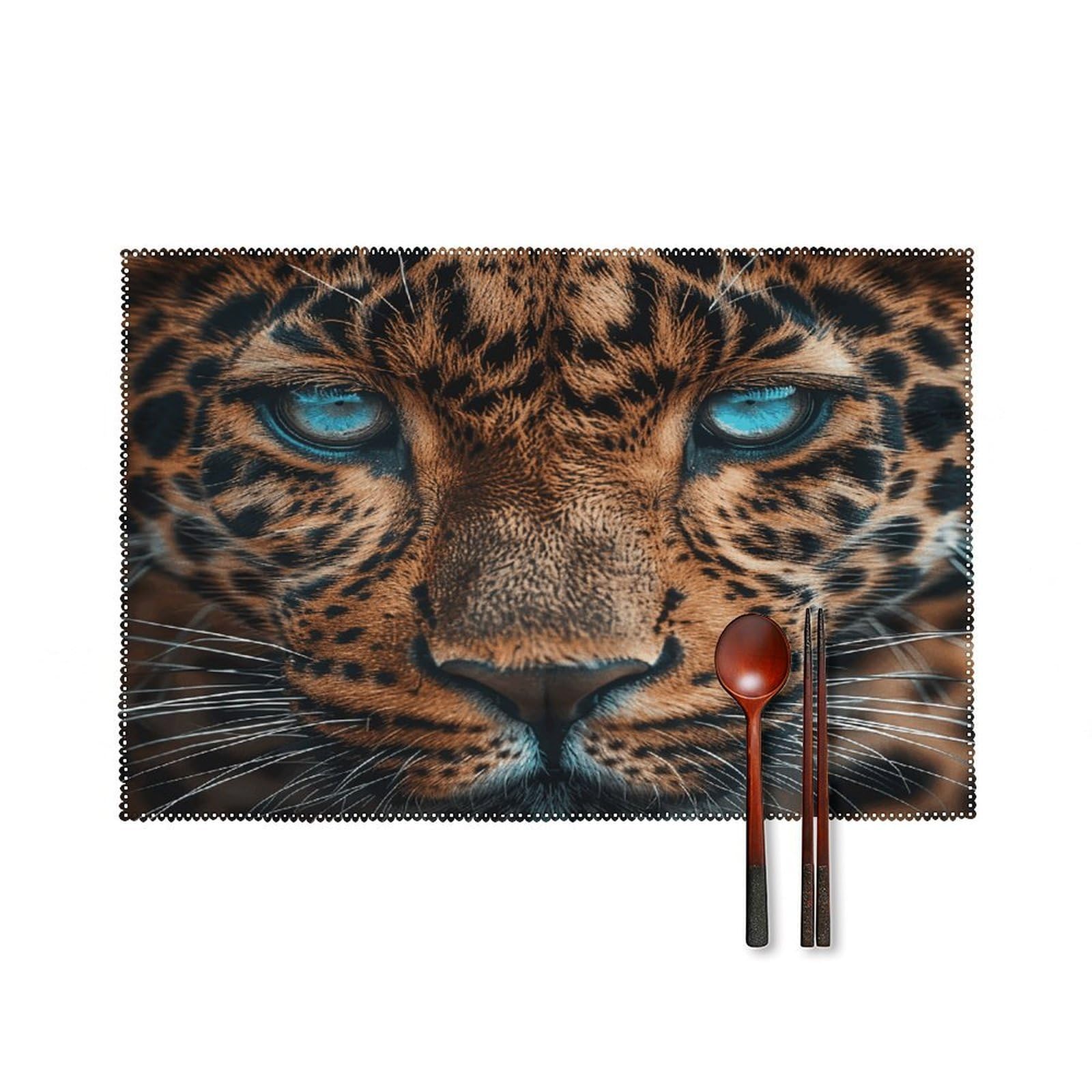 Leopard Face Placemats Set of 6 Heat Resistant Non-Slip Place Mats Washable Wipeable Table Mats Elegant Farmhouse Placemat for Kitchen Dining Outdoor Party Table Decor