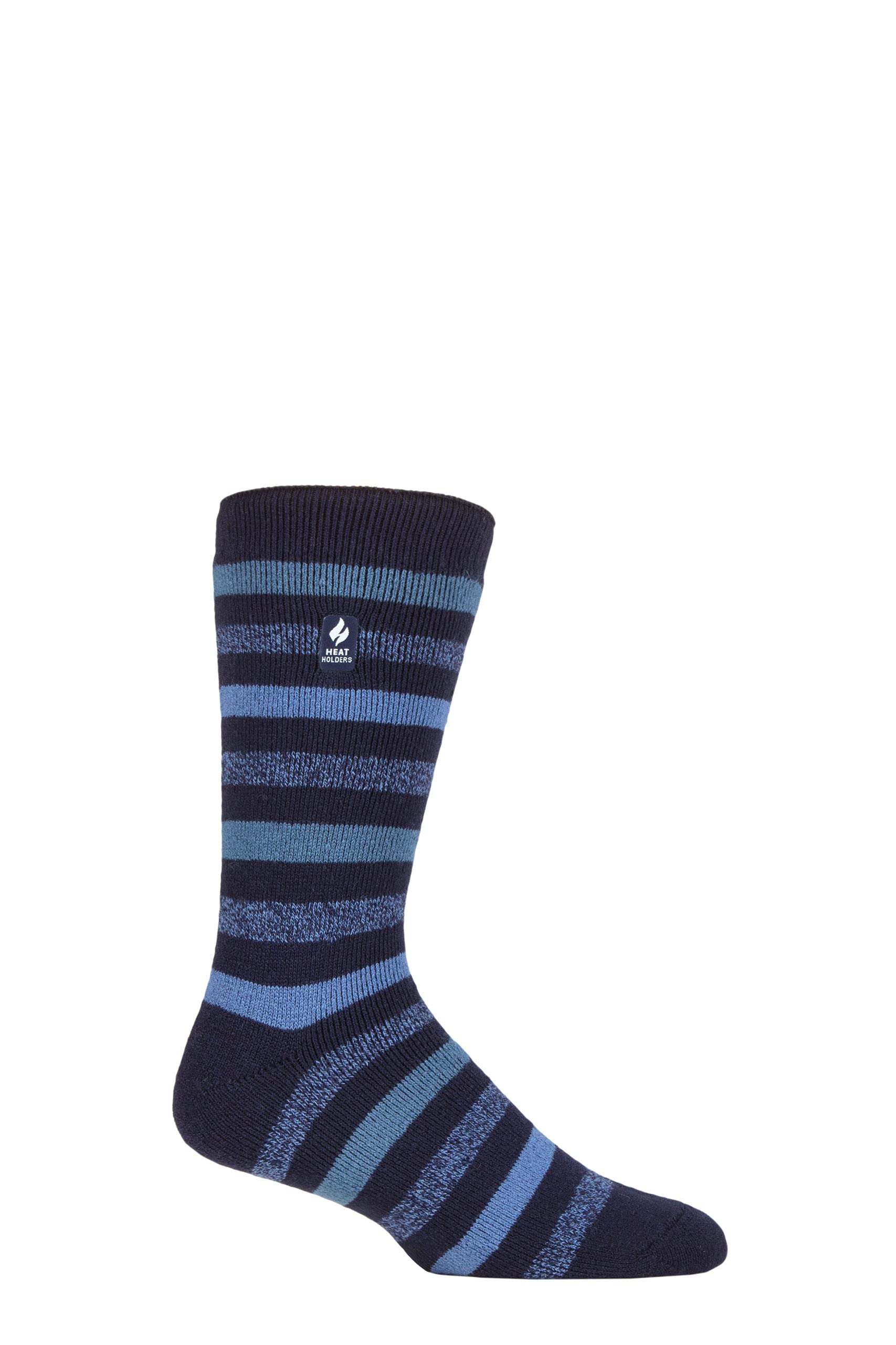 HEAT HOLDERS SOCKSHOP Mens 1.6 TOG Lite Striped, Patterned & Argyle Socks Pack of 1 Split Medium Stripe Navy 6-11