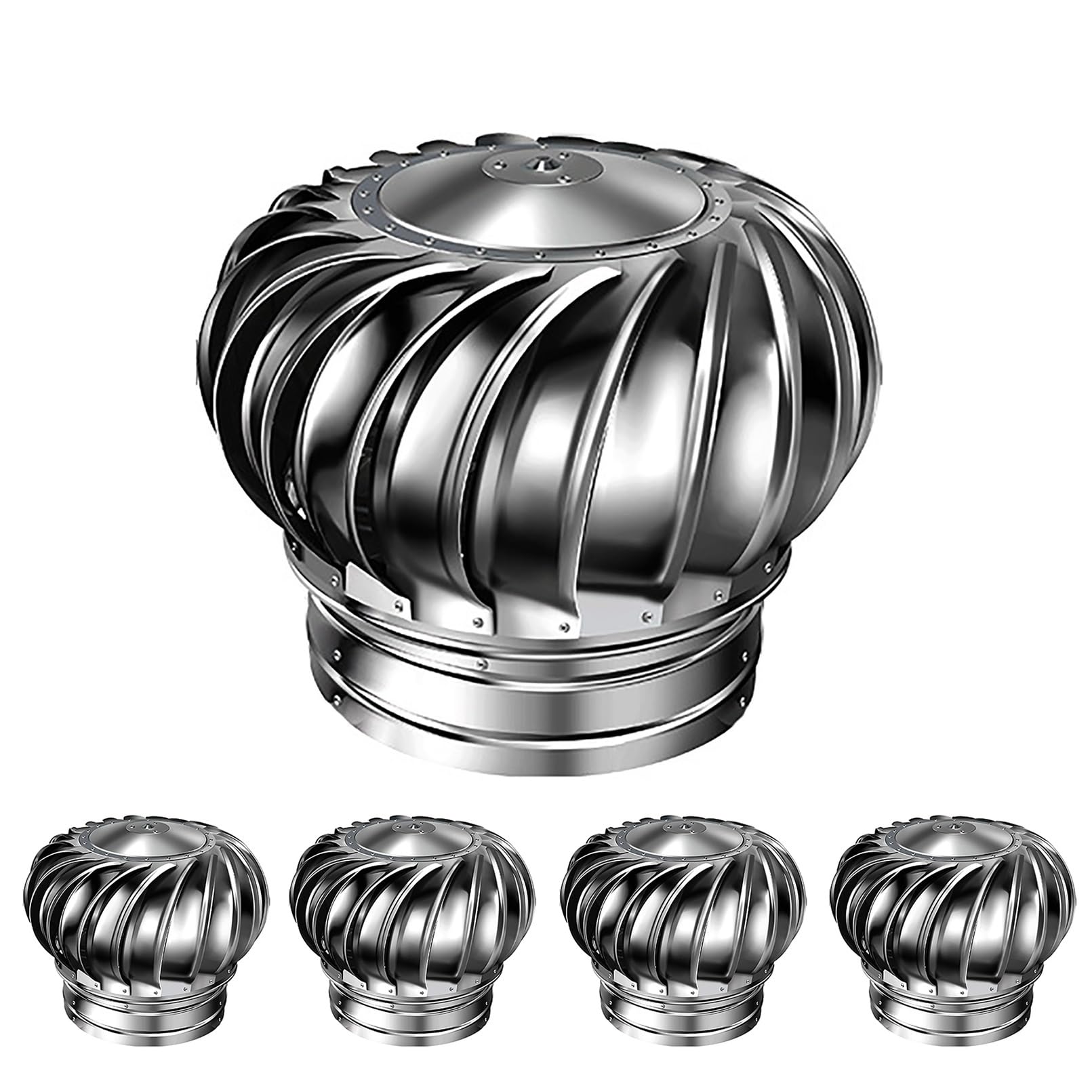 Knbhgujmd One Color Rotating Chimney Cowl Cap, 304 Stainless Steel Wind Rotating Roof Exhaust Chimney Vent Cap, Pack Of 5, Multiple Sizes(350Mm/13.8In)