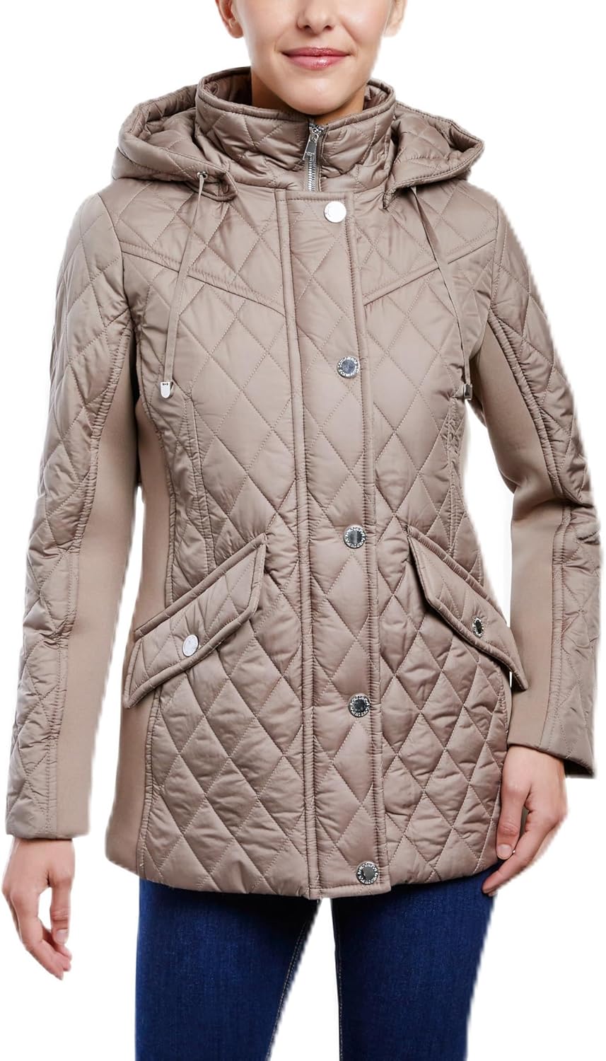 ZIP FRONT HOODED QUILTED JACKET