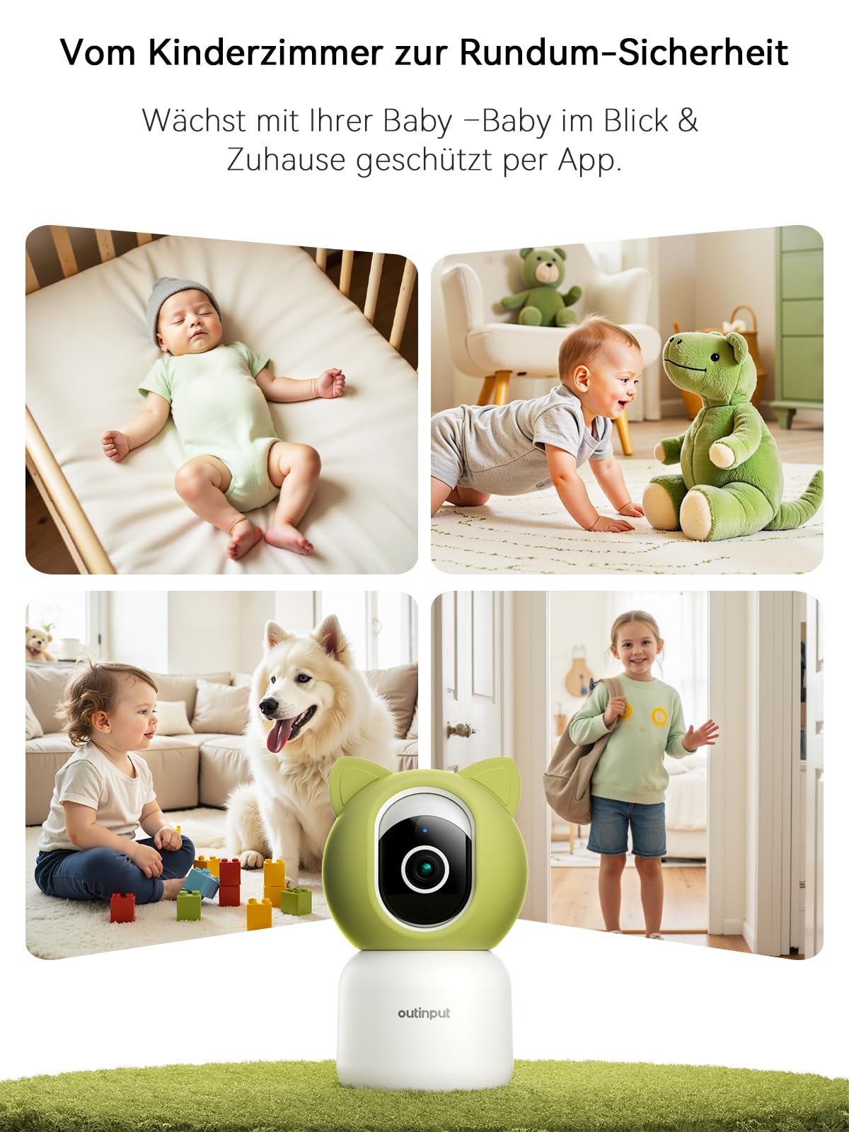 Outinput 2K/4MP WLAN Babyphone mit Kamera App, 360° Baby Monitor with Camera, Fütterungserinnerung, Schlaflieder, Farb-Nachtsicht,2-Wege-Audio, Nachtsicht, Bewegungs/Weinen/Temp/Feuchtigkeitserkennung