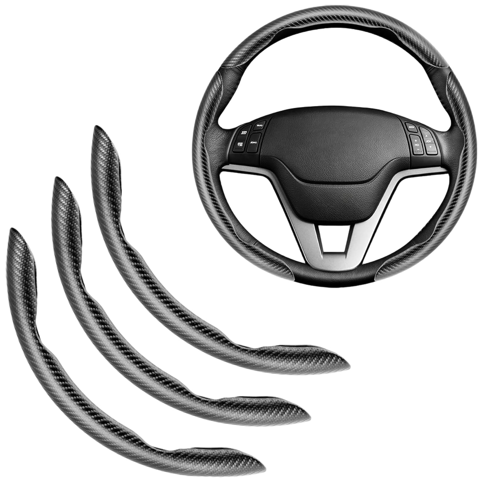 Flintronic Funda Volante Fibra Carbono 3 Unidades, Funda Volante Coche Universal, Cubierta Volante Coche, Accesorios Coches Interior, Antideslizante, Diseño Mariposa Segmentado, Diámetro de 36-38cm — view 8