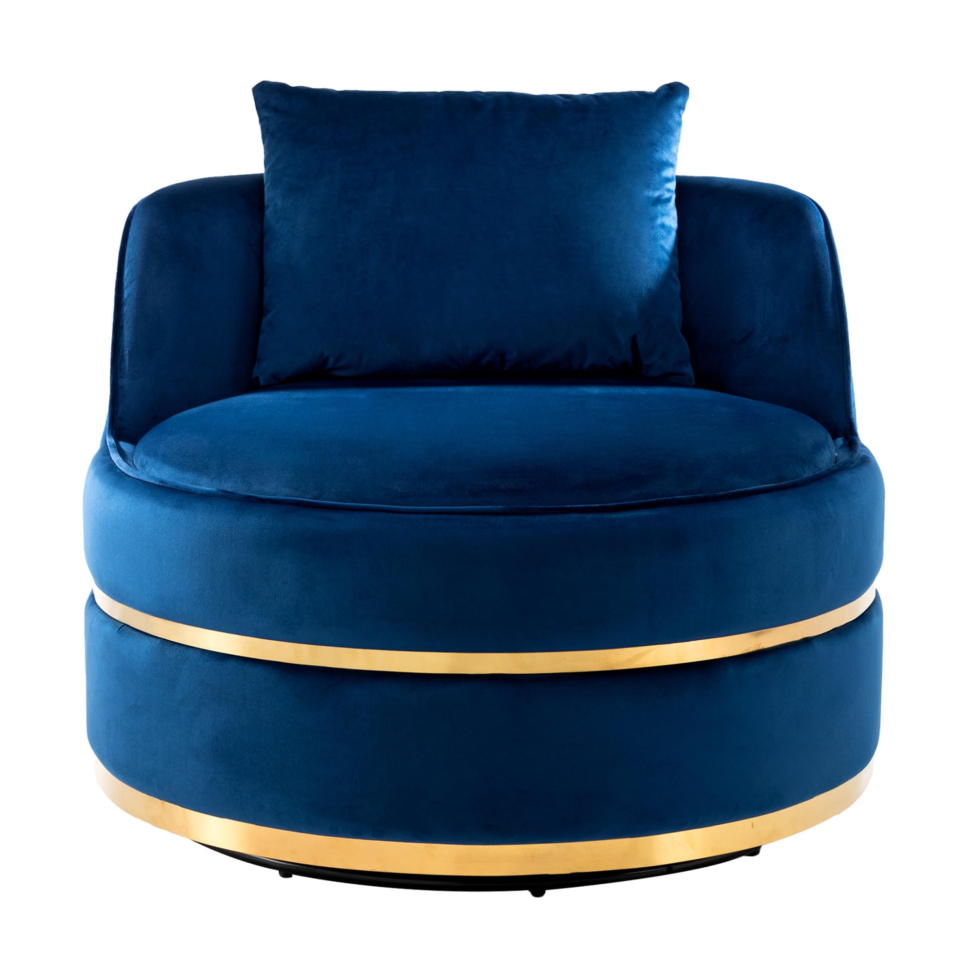 Flieks 360 Degree Swivel Accent Chair Velvet Modern Upholstered Barrel Chair Over-Sized Soft Chair with Seat Cushion for Living Room, Bedroom, Office, Apartment, Blue