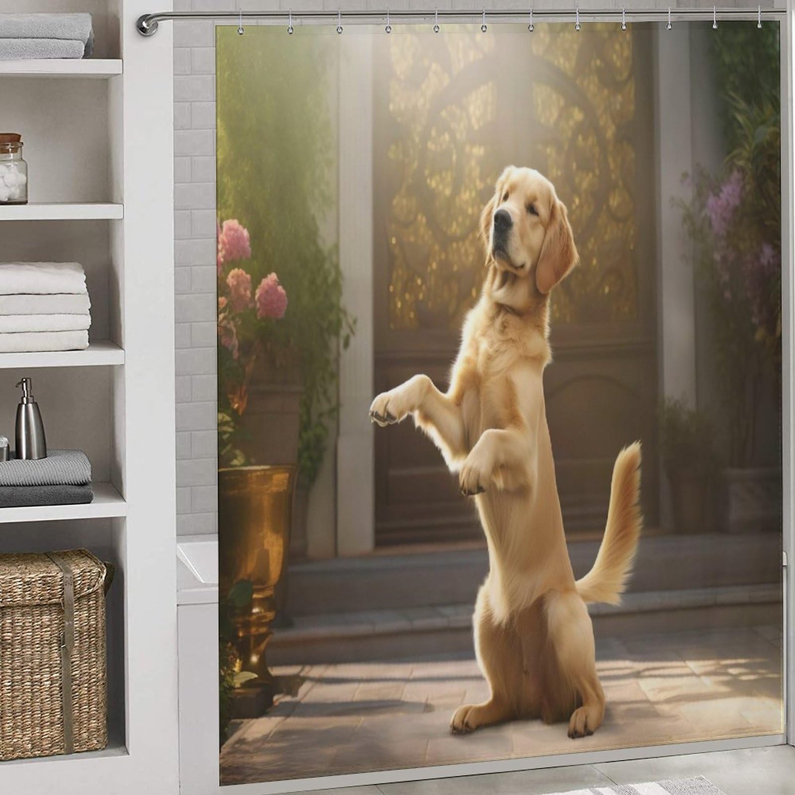 Rideau de douche chien imperméable pour baignoire salle de bain 183x183 cm