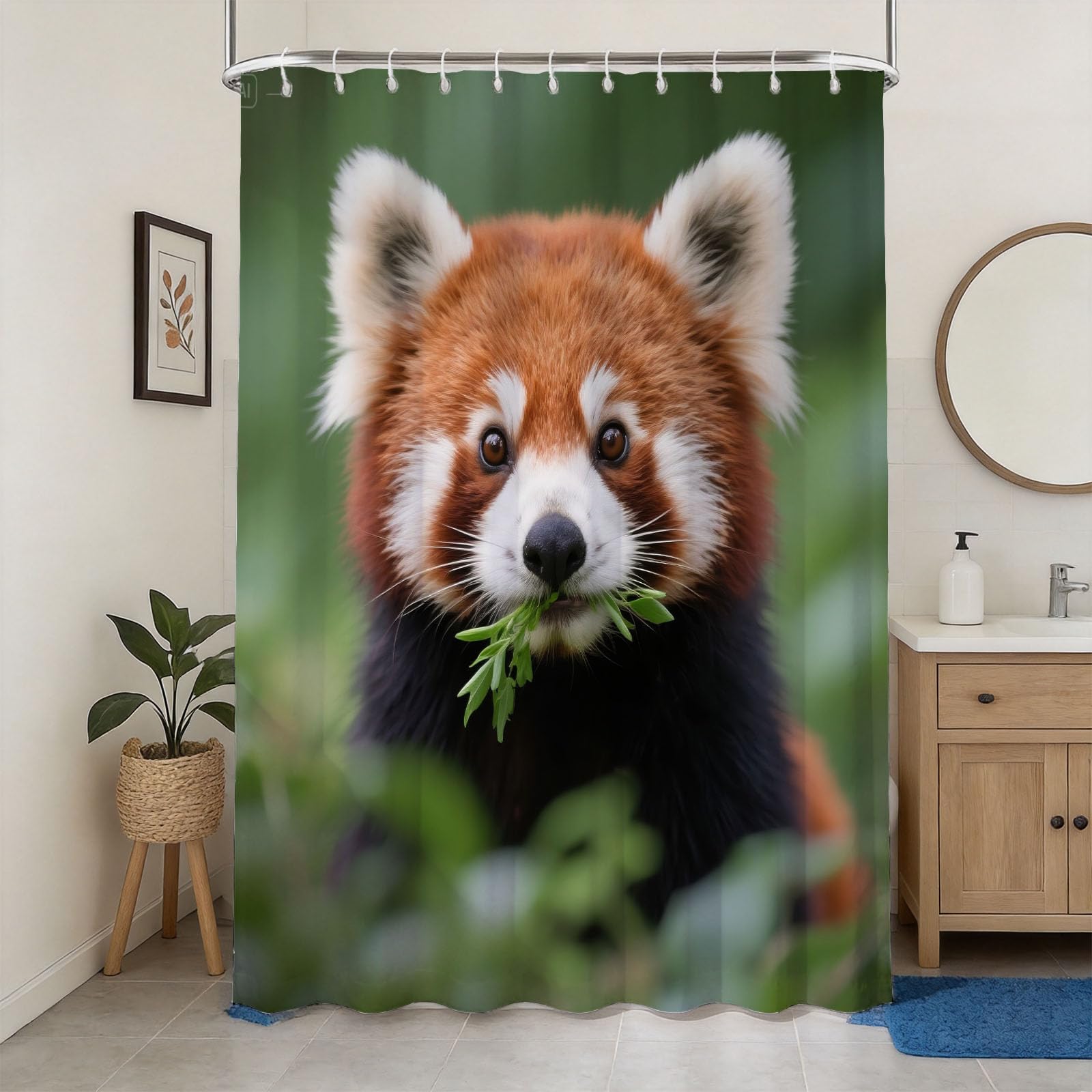Hongduo 3D Little Panda Shower Curtain for Stalls Bathtubs Cute Bathroom Decor Shower Curtain Set Polyester Fabric Waterproof 180x180cm/71X71 Inch with Hooks