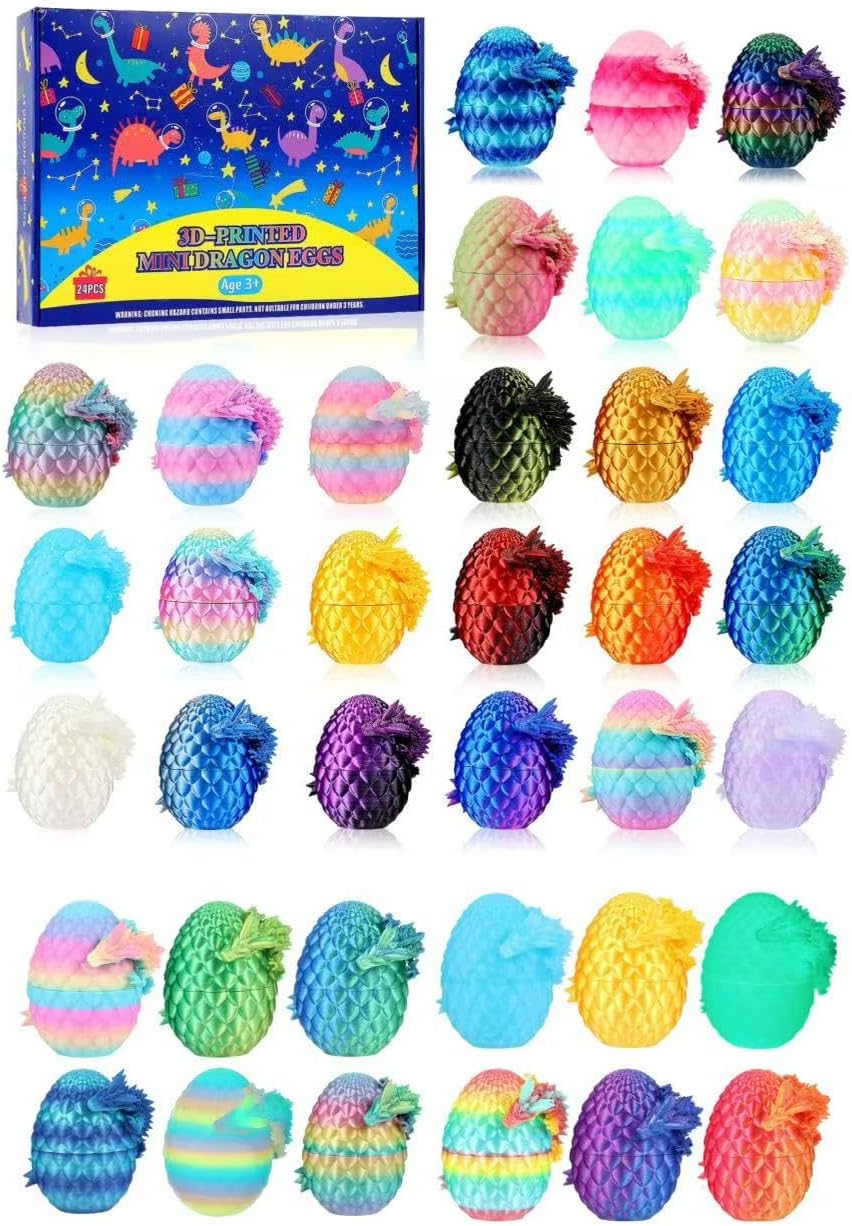 Christmas Advent Calendar 2025,24PCS and 12PCS 3D Printed Dragon Eggs with Dragon Inside,Animals Party Favors for Kids,Goodie Bags Stocking Stuffers for Teen Boys Grandkids Girls