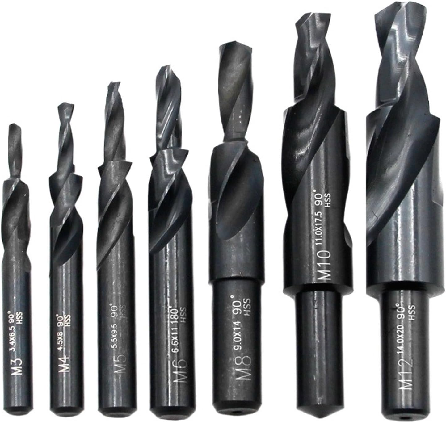 M3-M12 90/180 Degree Two-Stage Twist Step Drill Countersink Chamfer Deburring Drill Bit For Stainless Steel Metalworking(HSS-6542,M3,90 Degree)