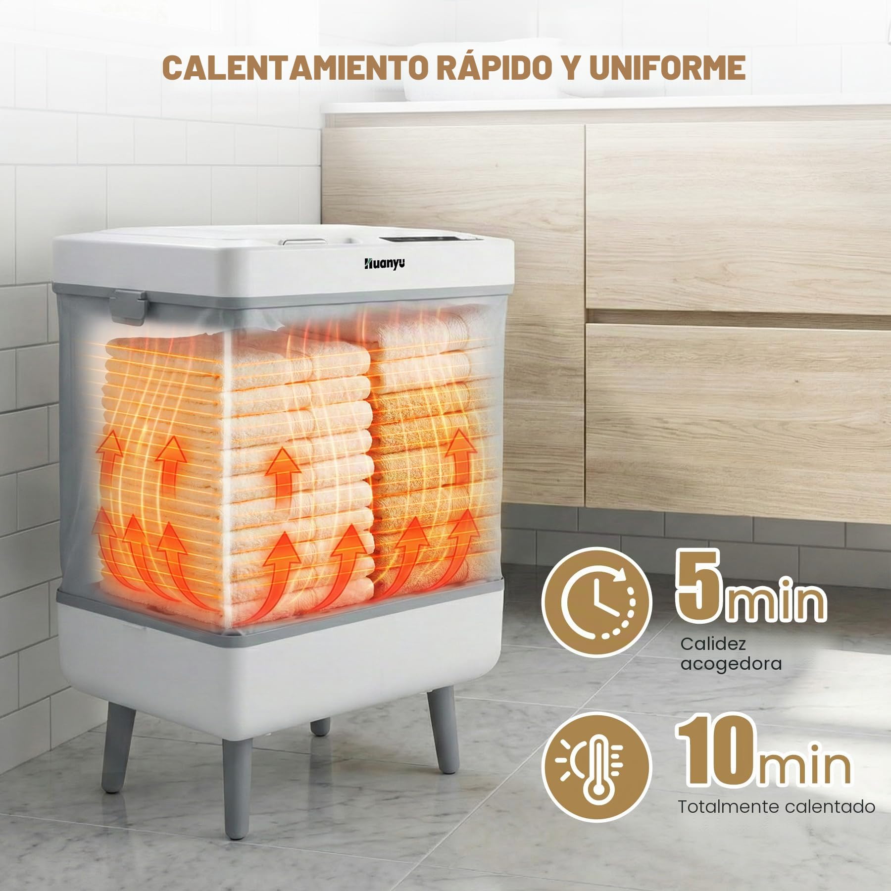 Huanyu Calentador de Toallas 35L Cubo Calentador de Toallas Plegable para baño y SPA Calentador de Toallas de Lujo con función de programación y Gancho Colgante extraíble