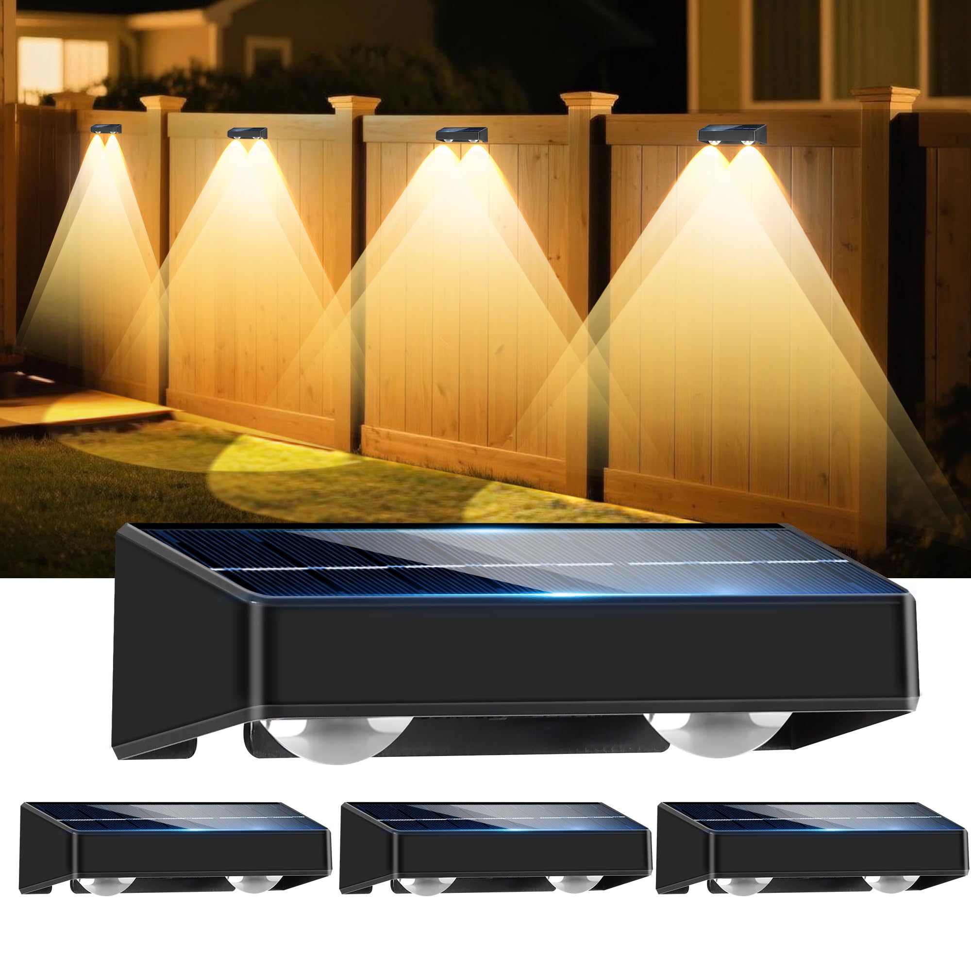 Solar Wandleuchte Aussen 9 Farbe&11 Modi Solarlampen für Außen Wasserdichte Solar Gartenleuchten,Super Hell Solarleuchten für Außen Garten Zaun Wand Hof Patio Pools Deck Stufen Treppen Zäun 4Stück