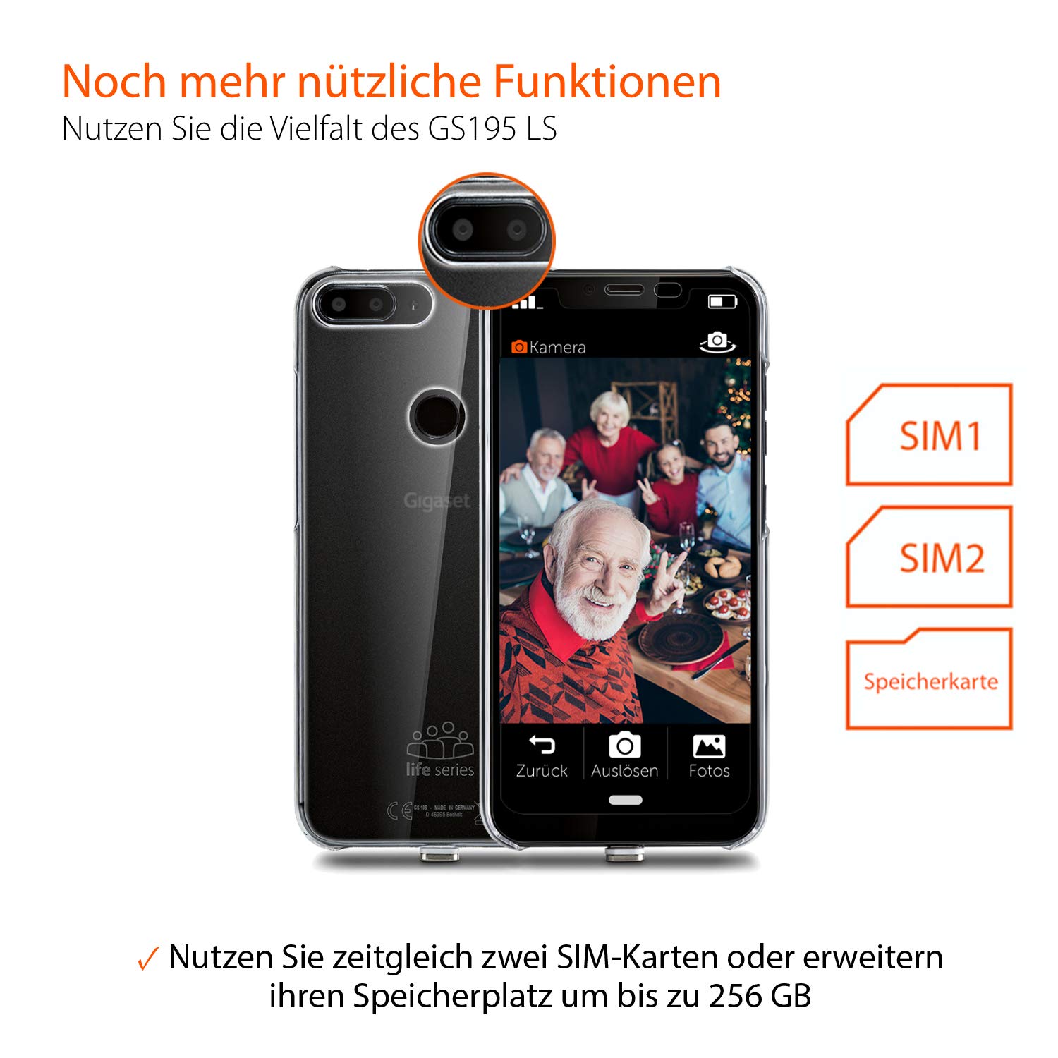 Gigaset GS195LS Smartphone für Senioren Made in Germany mit 3GB RAM ohne Vertrag – mit individuellem Startbildschirm, Notruffunktion, extra großer Ziffern- und Textanzeige, Titanium Grey