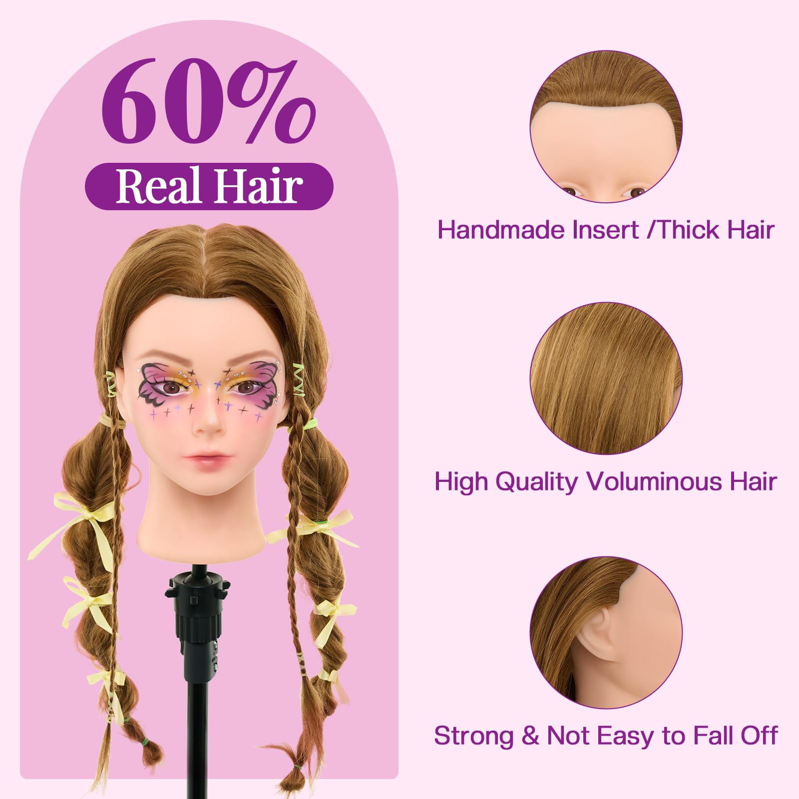 Neverland 26"-28" Hairdressing Head Make-Up Head with 60% Humanl Hair - Image 4