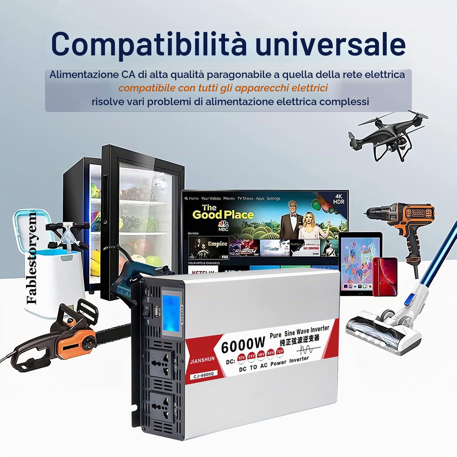 Convertitore di Tensione 4000W 5000W 6000W 8000W Inverter di Potenza 12V 24V 48V 60V CC a 110V 220V CA Inverter a Onda Sinusoidale Pura con Presa, Per Sistemi Solari per Auto e Casa,6000W-24V