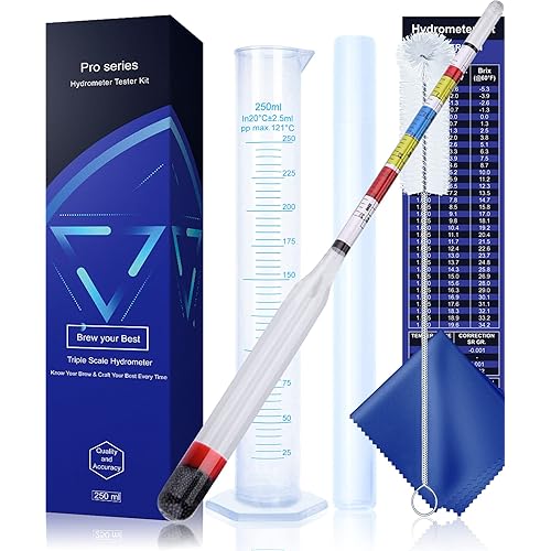 Hydrometer Test Kit, Triple Scale Alcohol Tester Hydrometer for Wine, Beer, Kombucha & Mead, Wine Making Kit, (ABV Tester, Brix, Specific Gravity Hydrometer) + Hydrometer Test Jar for Home Brewing Kit