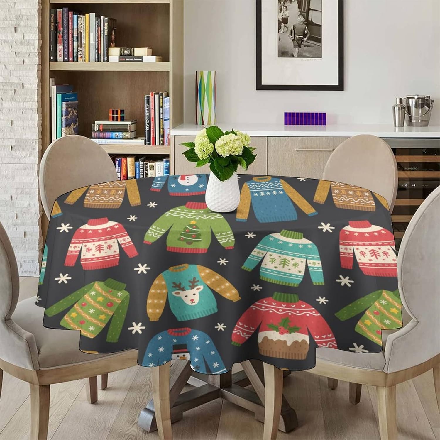 Ugly Christmas Sweaters Round Tablecloth Washable Polyester Table Cloth Table Cover for Wedding Party Decor