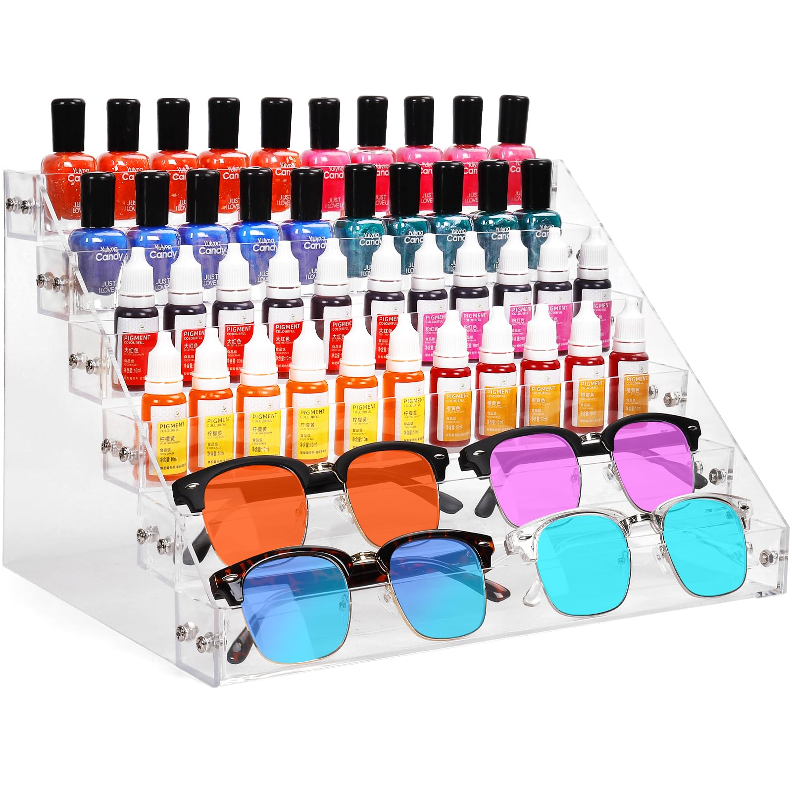 6-Tier Nail Polish Organizer Rack, Acrylic Display Stand Holder for Nail Paint, Tattoo ink, Essential Oil, Sunglasses Storage for Salon Vanity Table, Home Decor, Holds 72 Bottles