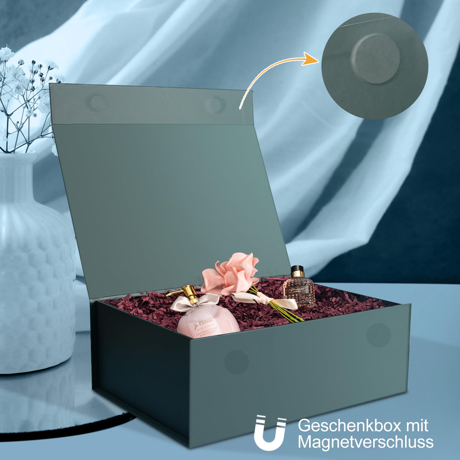 CHARMGIFTBOX Boîte-cadeau Vert, 27,4 x 20,3 x 10cm, 5 pièces Petite boîte-cadeau avec couvercle Mariage, Boîte magnétique Emballage cadeau Anniversaire pour la fabrication de cadeaux de Noël