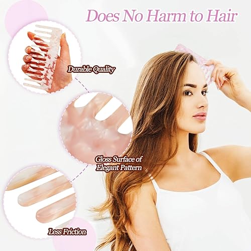 Miniatura 3 de Peine de dientes anchos de tortuga, peine desenredante para el cabello, peine de acetato de celuloide, peine de pelo francés, peine de bolsillo para