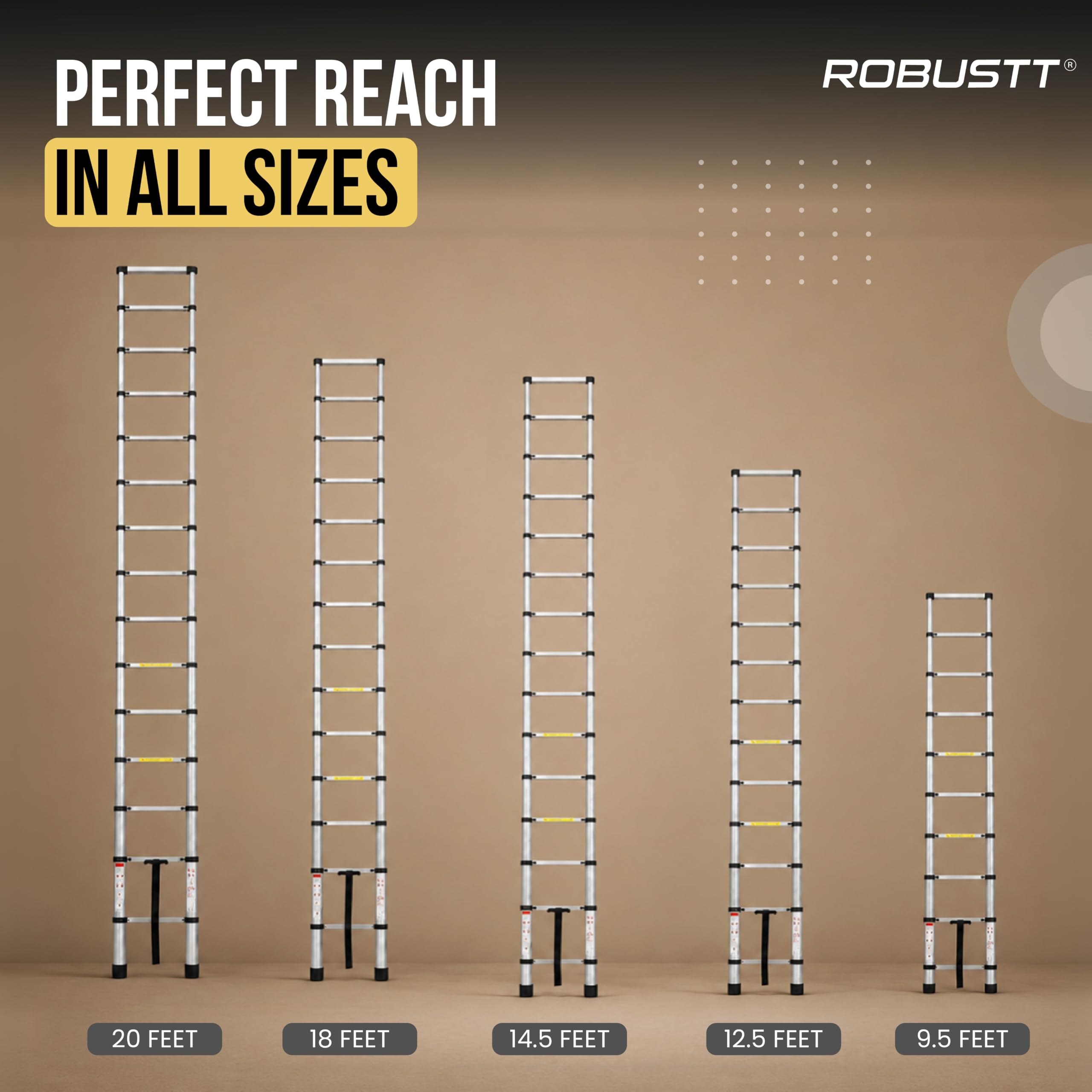 Robustt 12.5 FT / 380 Cm Telescopic Folding Ladder | 150 kg Load Capacity| Locking Steps| Collapsible | Portable Ladder for Home, Construction and Outdoor use | 2 Years Warranty — Amazon image 6
