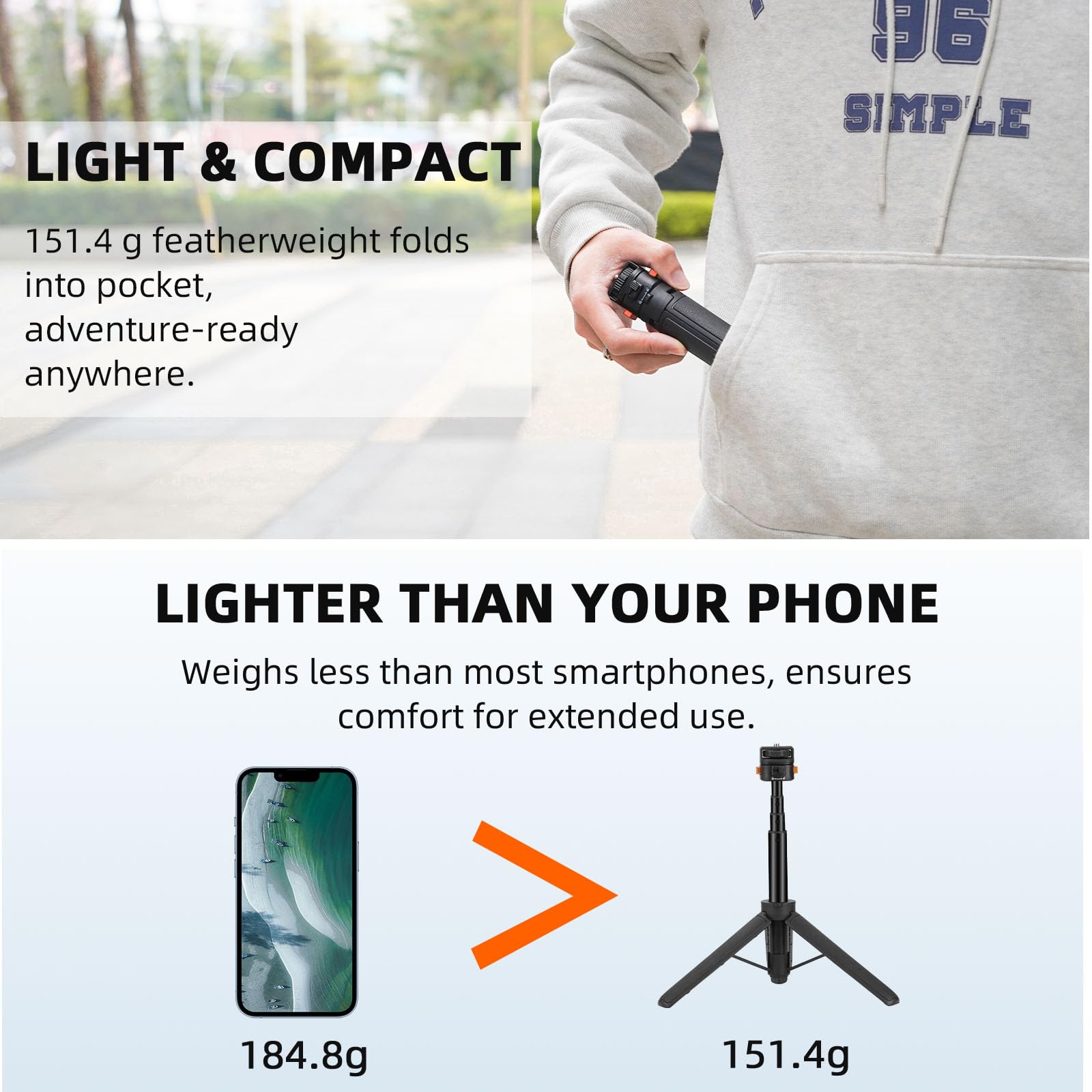 53CM Osmo Pocket 3 4 Stativ für GoPro Action Camera, Minischreibtisch-Auslegestativ Kleiner handgehaltener Selfiestick mit Schnellverschluss 1/4'' für Vlog für DJI Action 5 für Insta360 X5 X4 Zubehör