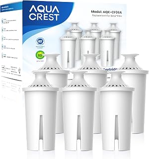 Aqua Crest Brita Replacement Filters, NSF/ANSI 42 Certified, 6-Pack for Pitchers & Dispensers - 40 Gal Lifespan, 1-Year Supply