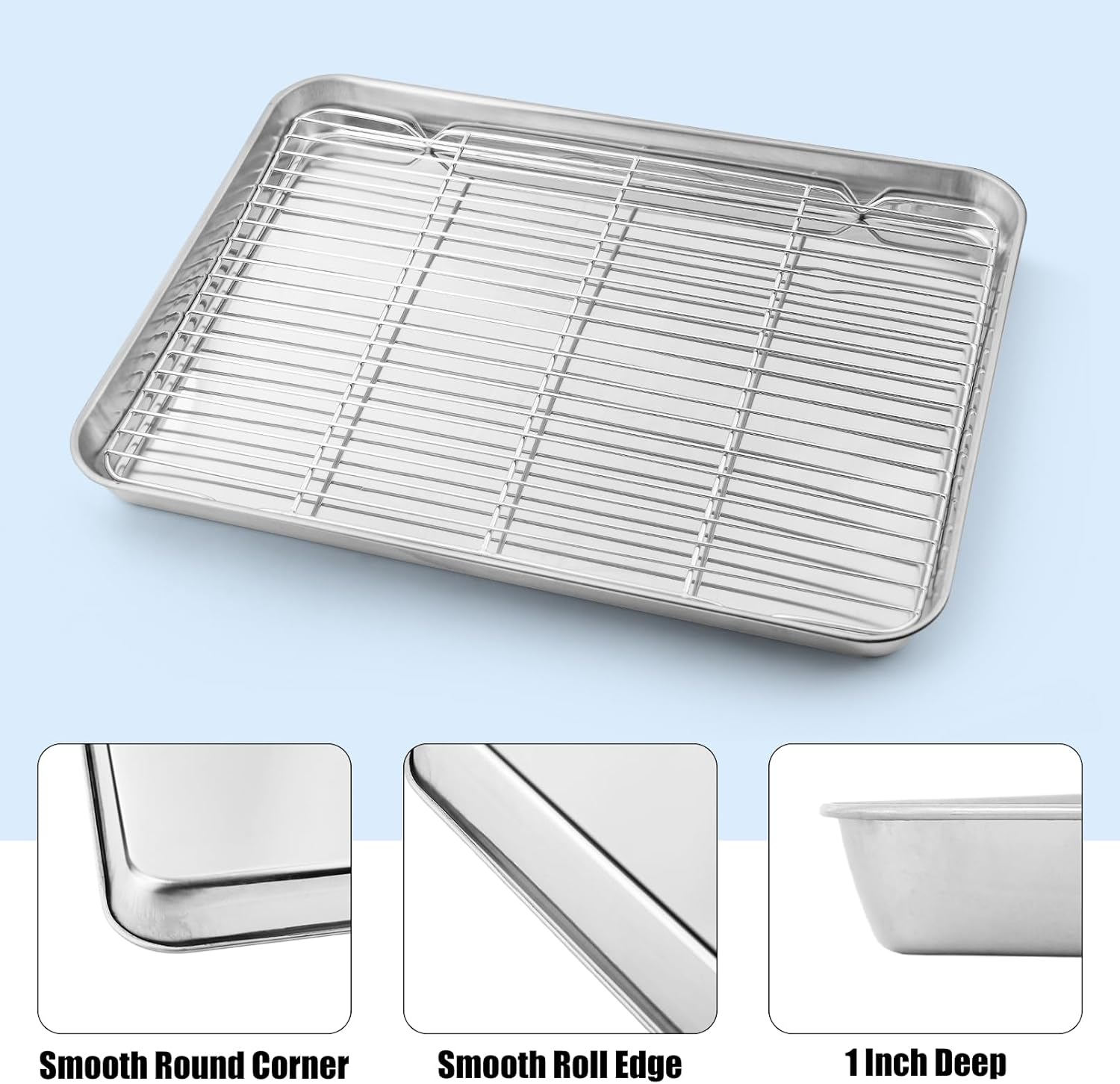 3 Set Baking Sheet with Rack, Stainless Steel Cookie Sheet with Cooling Rack(3 Pans + 3 Racks), Nonstick Baking Pan, Heavy Duty Cookie Sheets for Cooking, Oven & Dishwasher Safe, 9/12/16 Inch - Image 4