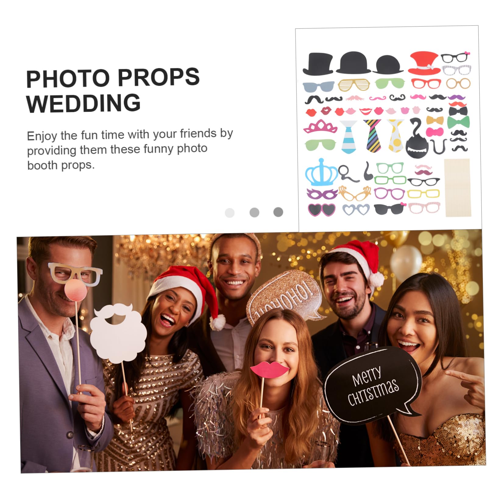 60 Lustige Foto Requisiten mit Schnurrbartmasken, Party | Hochzeiten und Weihnachten, Karton mit Bambusstäben, Gemischte Ausführung, Inklusive Klebepunkte Zufälliger Stil