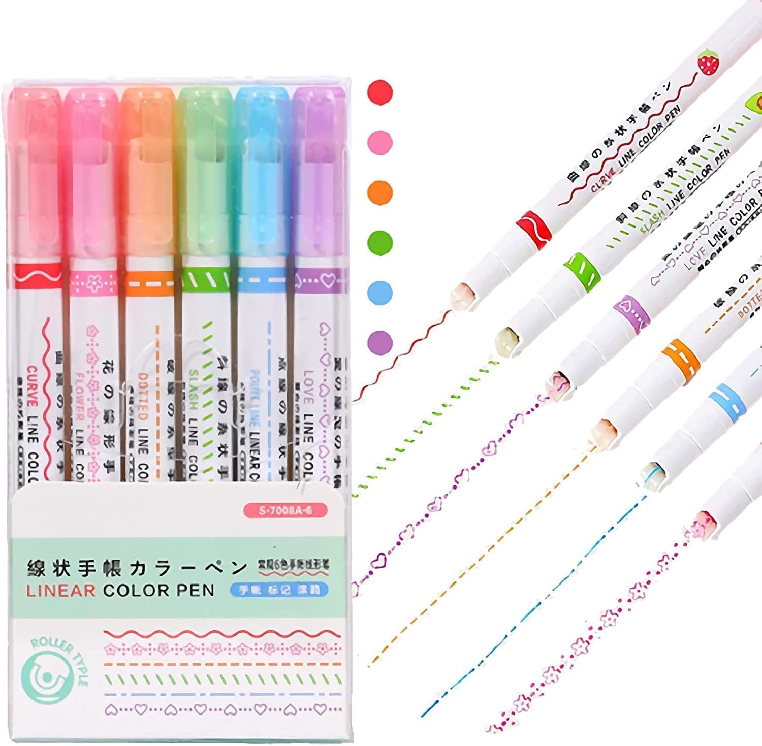 DCNB 6PCS Flownwing Curve Highlighter Pen Set, Tip Pens