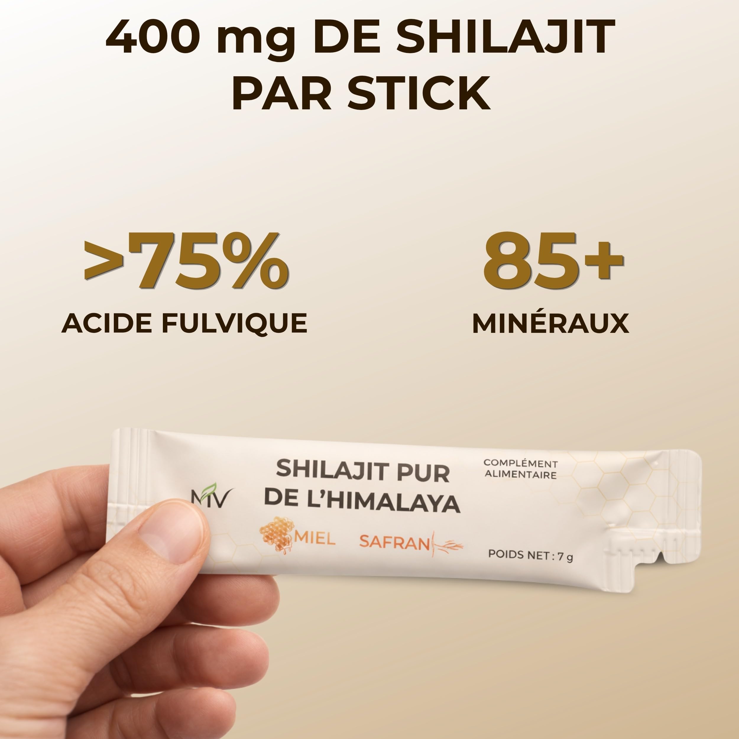 Shilajit Pure Himalaya au Miel & Safran | Résine de Shilajit Pure Naturel Authentique, Riche en Acide Fulvique, Humique & Minéraux | 30 Sticks de qualité premium pour Vitalité & Bien-Être.