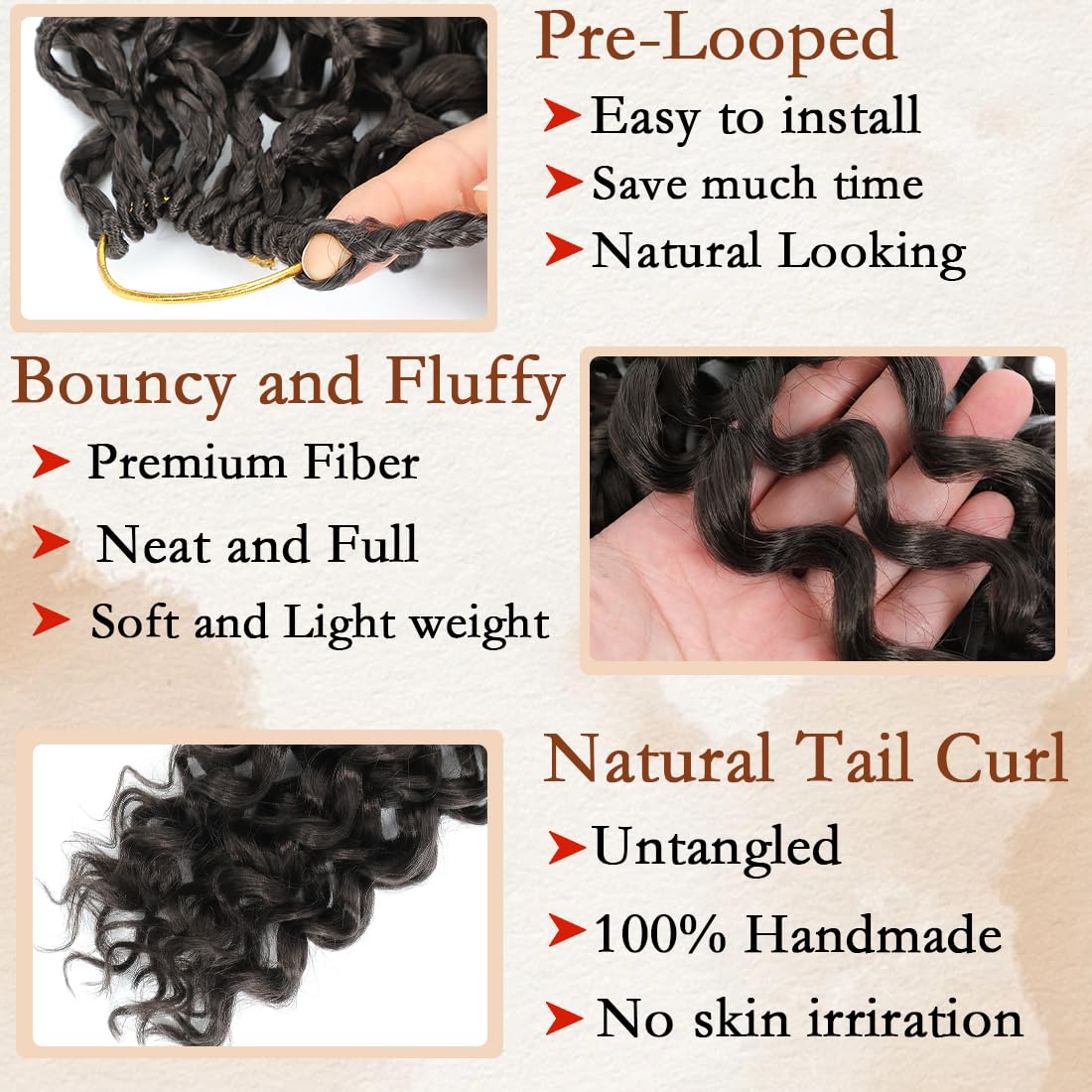 Pretwisted Gogo Curl Crochet Hair 14 Inch 8 Packs Short Curly for Women Pre-looped Ocean Wave Water Wave Deep Wave Braiding Hair (14 inch, 4#)