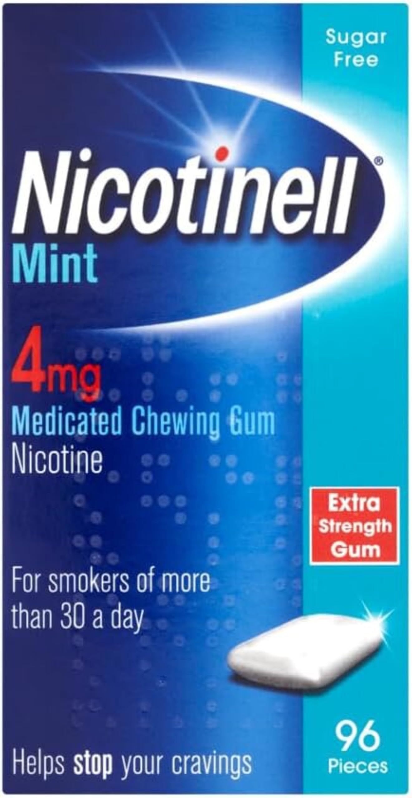 Nicotinell Mint Gum 4mg (96 Pieces), Stop Smoking Aid, Sugar Free Nicotine Gum, Mint Flavour, 4mg Extra Strength for Heavy Smokers, Quit Smoking Aid