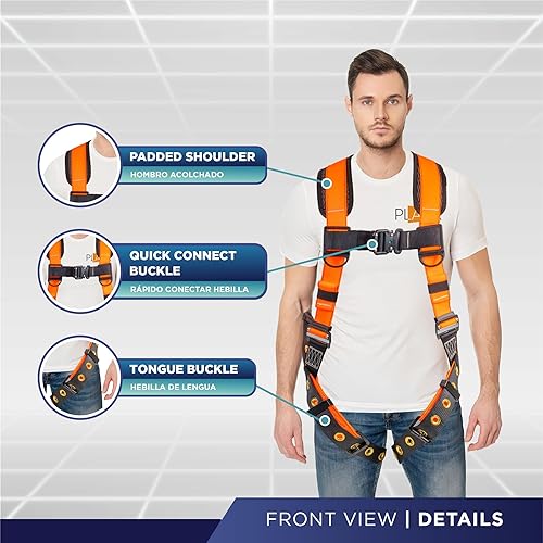 Miniatura 2 de Palmer Safety Arnés de cuerpo completo con ajuste de 5 puntos, anillo en D dorsal, patas con ojales, dos anillos en D laterales e indicadores de