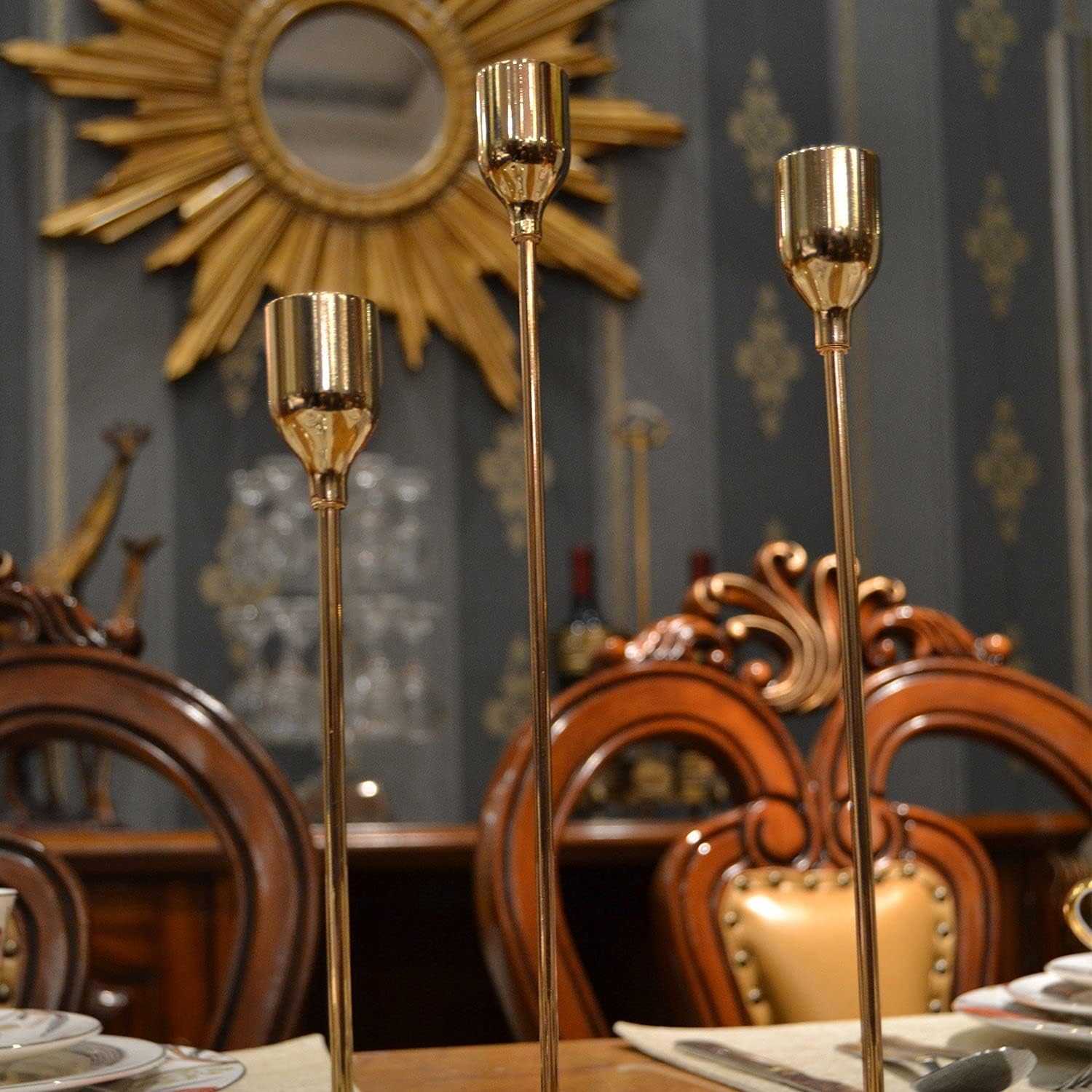Gold Tall Candlestick Holder, Metal Taper Candle Holders for Fireplace Table Home Decor Wedding, Birthday, Ceremony and Anniversary Party, Gold - Set of 3 : Home & Kitchen