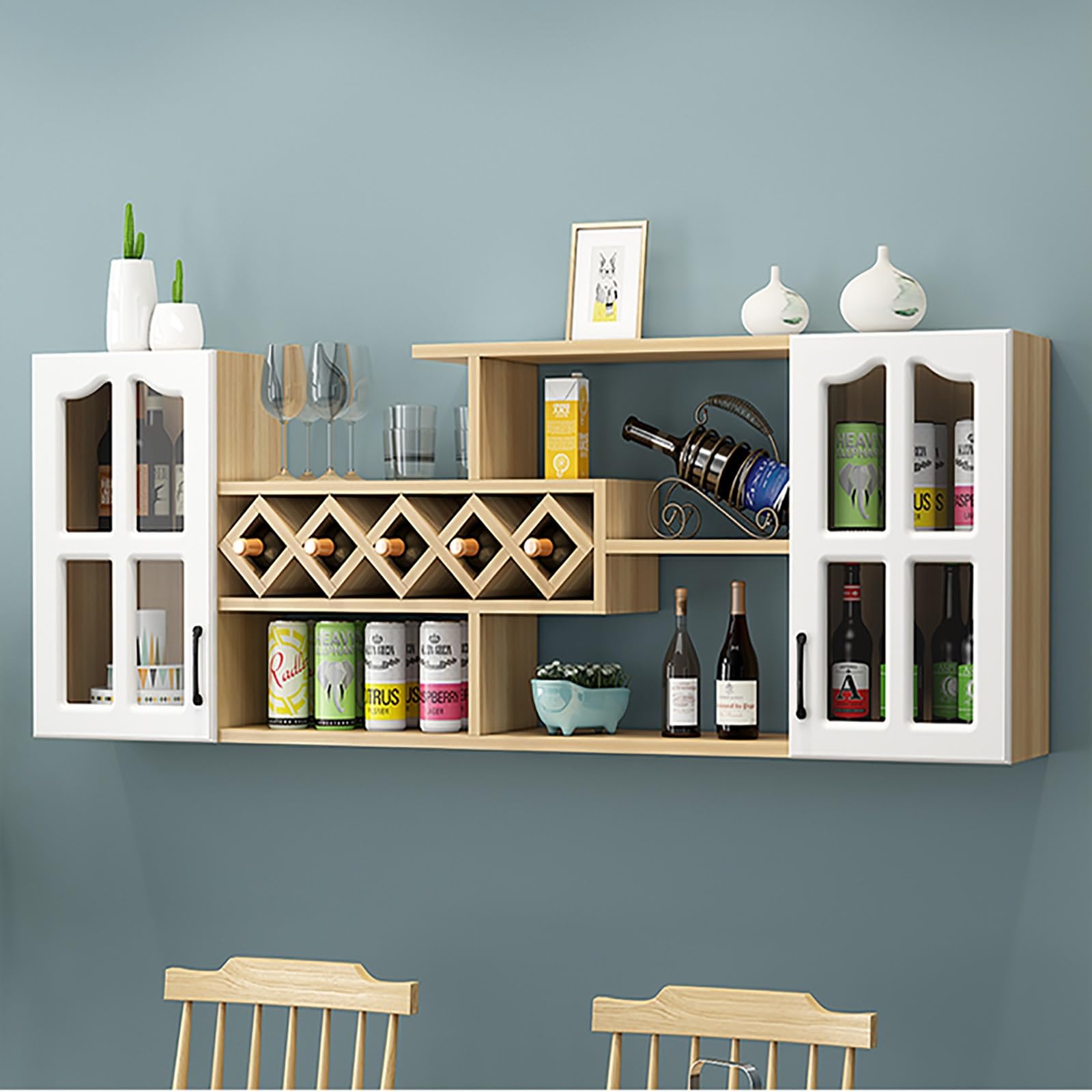 Casier à vin mural en bois 140x23x60 cm pour cuisine et salle à manger