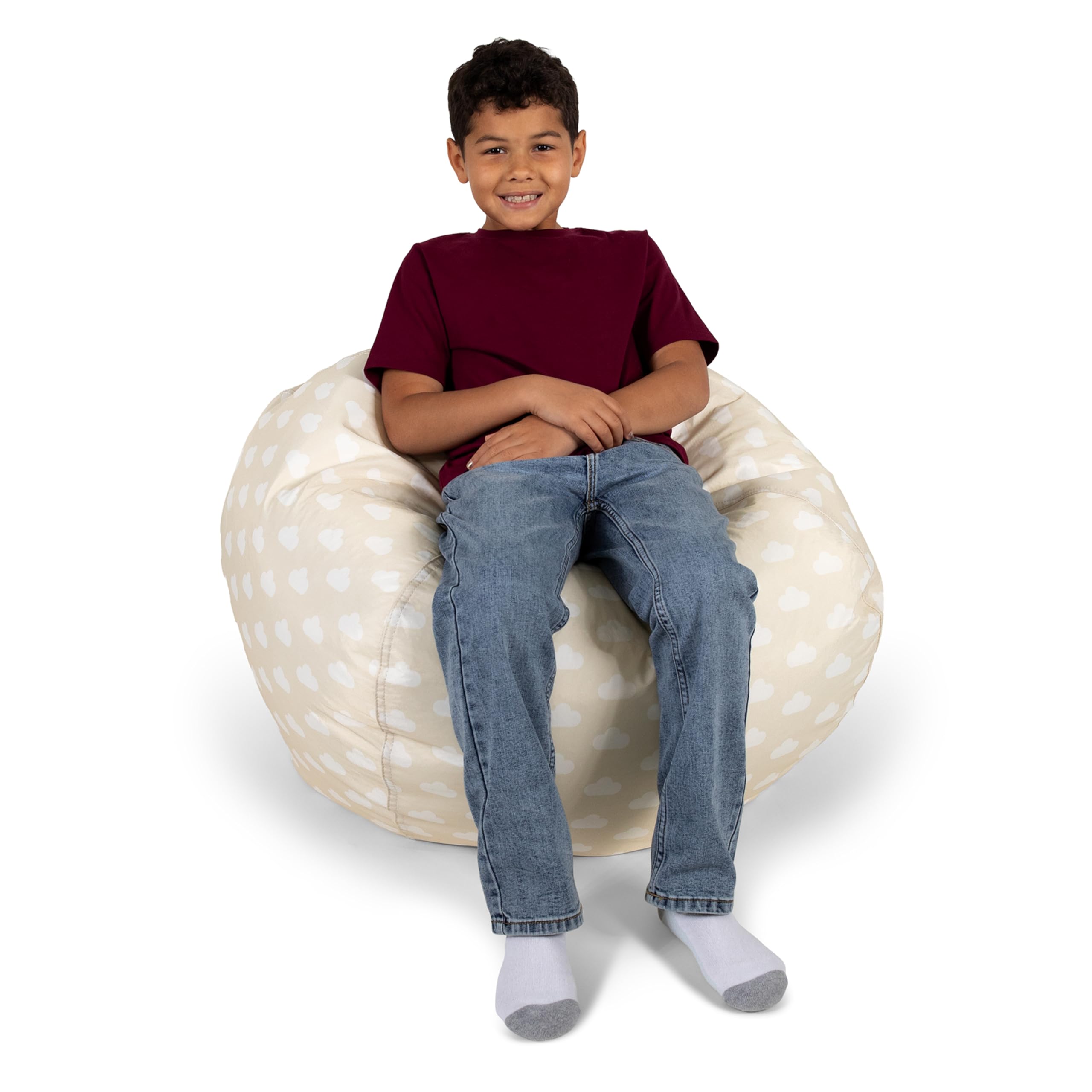Sponsored Ad - Big Joe Classic Bean Bag Chair for Kids Bedroom and Reading Nook, Easy-Clean Mini Clouds Oat, Durable Nylon Polyester Blend, 2 feet Refillable