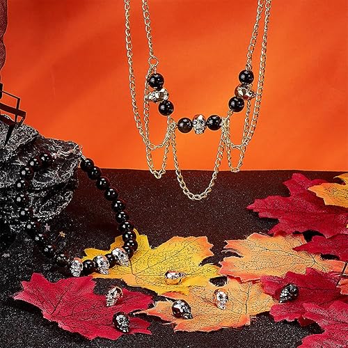 Miniatura 2 de PH PandaHall 12 cuentas de calavera de 4 colores, cuentas de esqueleto de latón ambiental micro pavimenta de circonita cúbica para Halloween,