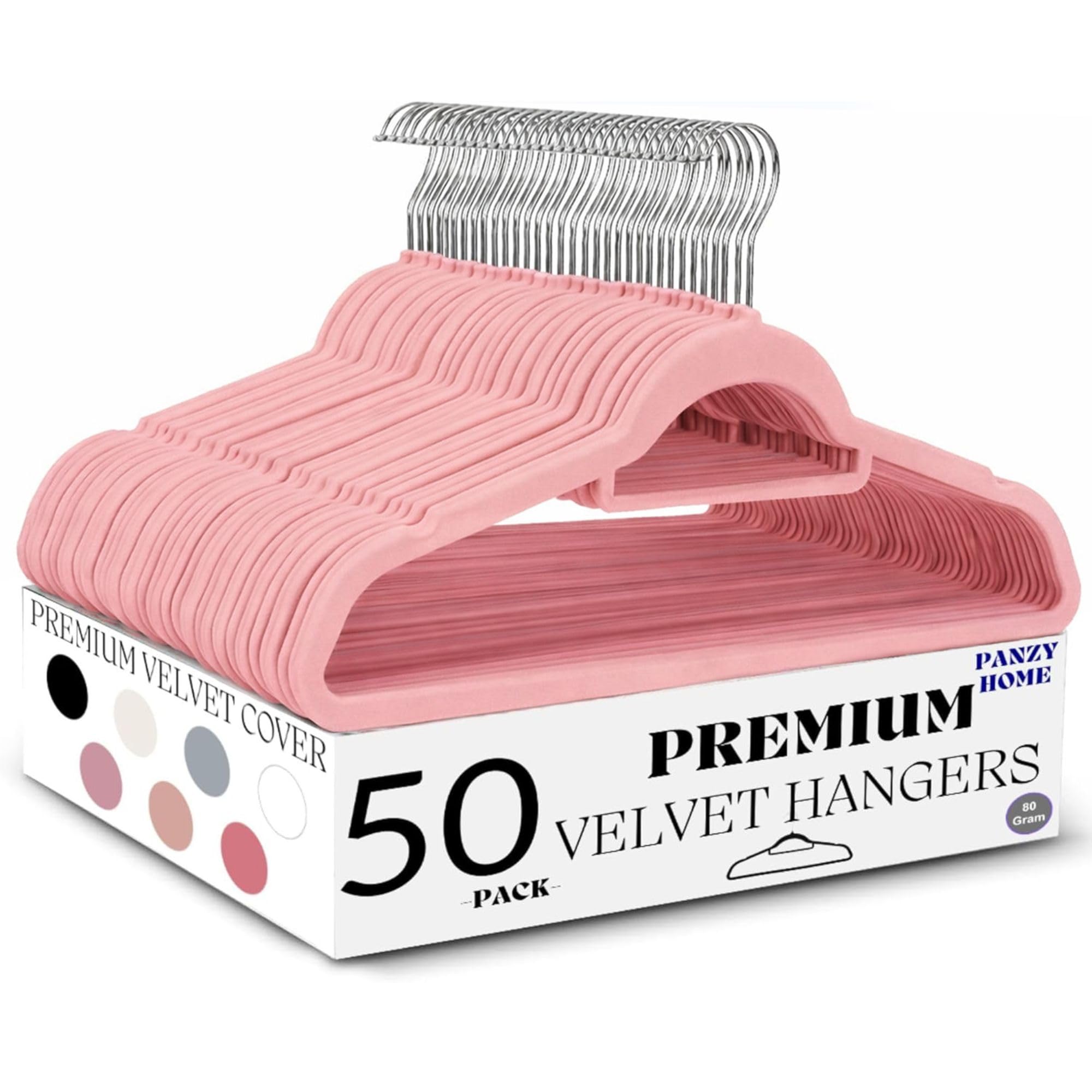 Panzy Home 50 Pack Blush Pink 50 Velvet Hangers Non-Slip Clothes Coat Hangers Coat With Tie Bar And 360° Swivel Hook Space-Saving 0.6 Cm Thick 45 Cm Long, For Dresses Trousers (50 Pack Blush Pink)