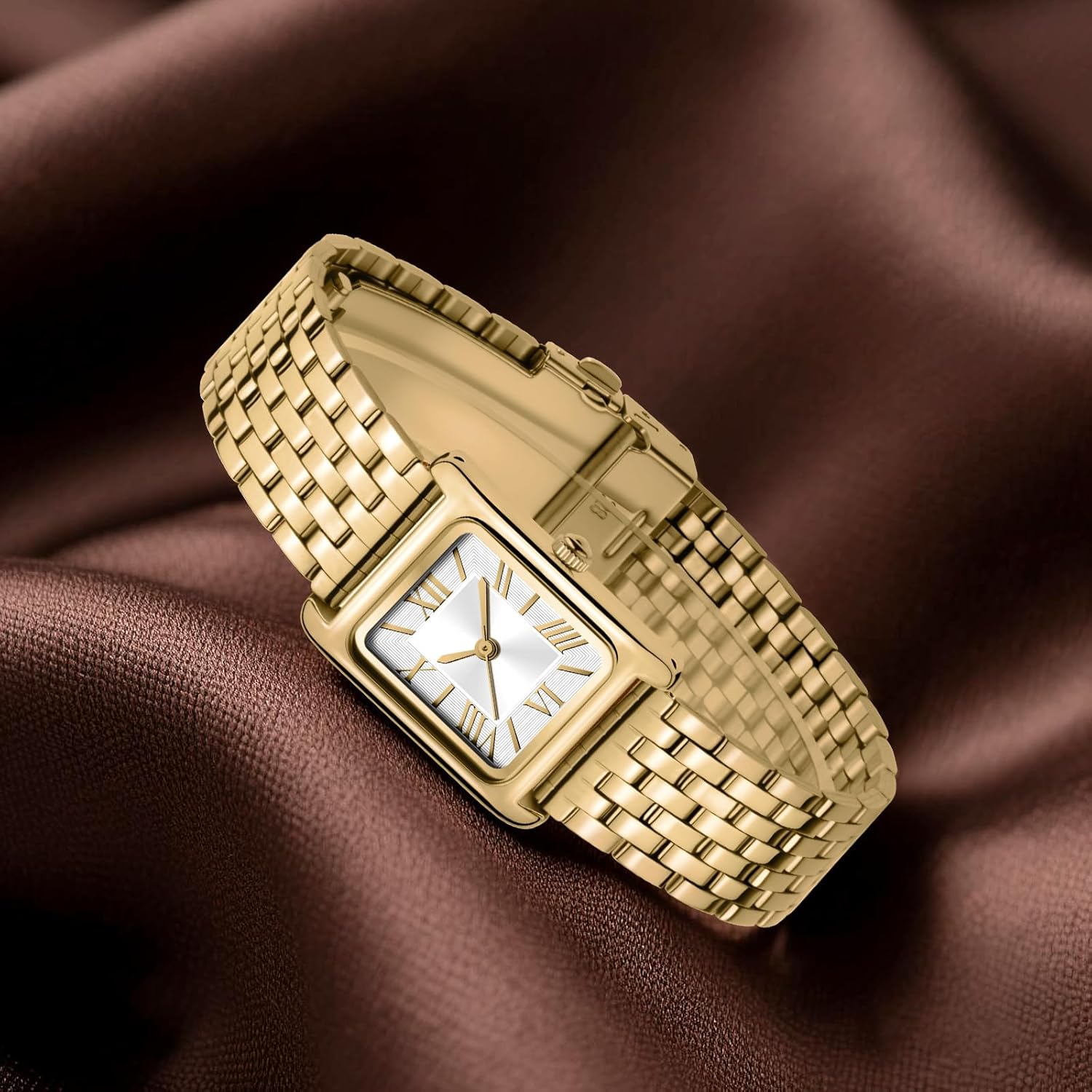 Asan Ge Watches for Women Vintage Bracelet Roman Dial Japanese Movement Rectangular Case Watch 3ATM Waterproof Self-Adjust Watch Size Without Tools - Image 6