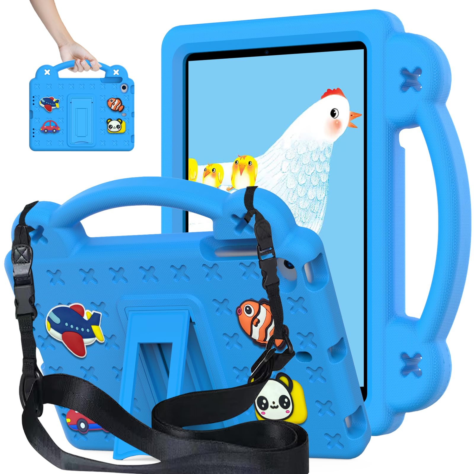 iPad Mini Case for Kids, EVA Drop-Proof Shockproof with Kickstand/Handle Shoulder Strap Kids Friendly Protective Tablet Cover Sleeves for iPad Mini 1 2 3 4 5 (Blue)