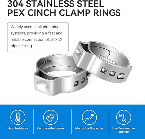 Miniatura 3 de Anillos de abrazadera PEX de 34 pulgadas, paquete de 100 anillos de crimpado PEX de acero inoxidable para tubos PEX