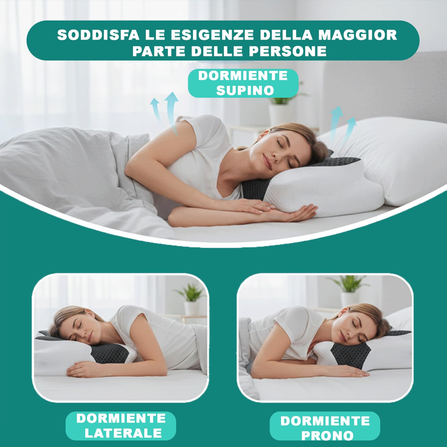 Cuscino Cervicale Ortopedico per Dormire, Memory Foam Ergonomico con Supporto per Collo, Cuscino con Mascherina per Dormire in Omaggio, Guanciale Cervicale con Federa Sfoderabile e Lavabile