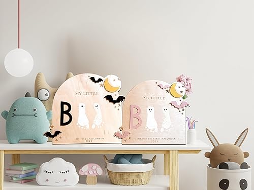 Miniatura 5 de Arte de huella de Halloween personalizado, primer recuerdo de Halloween del bebé, regalo para mamá, manualidades de Halloween para niños, letrero de