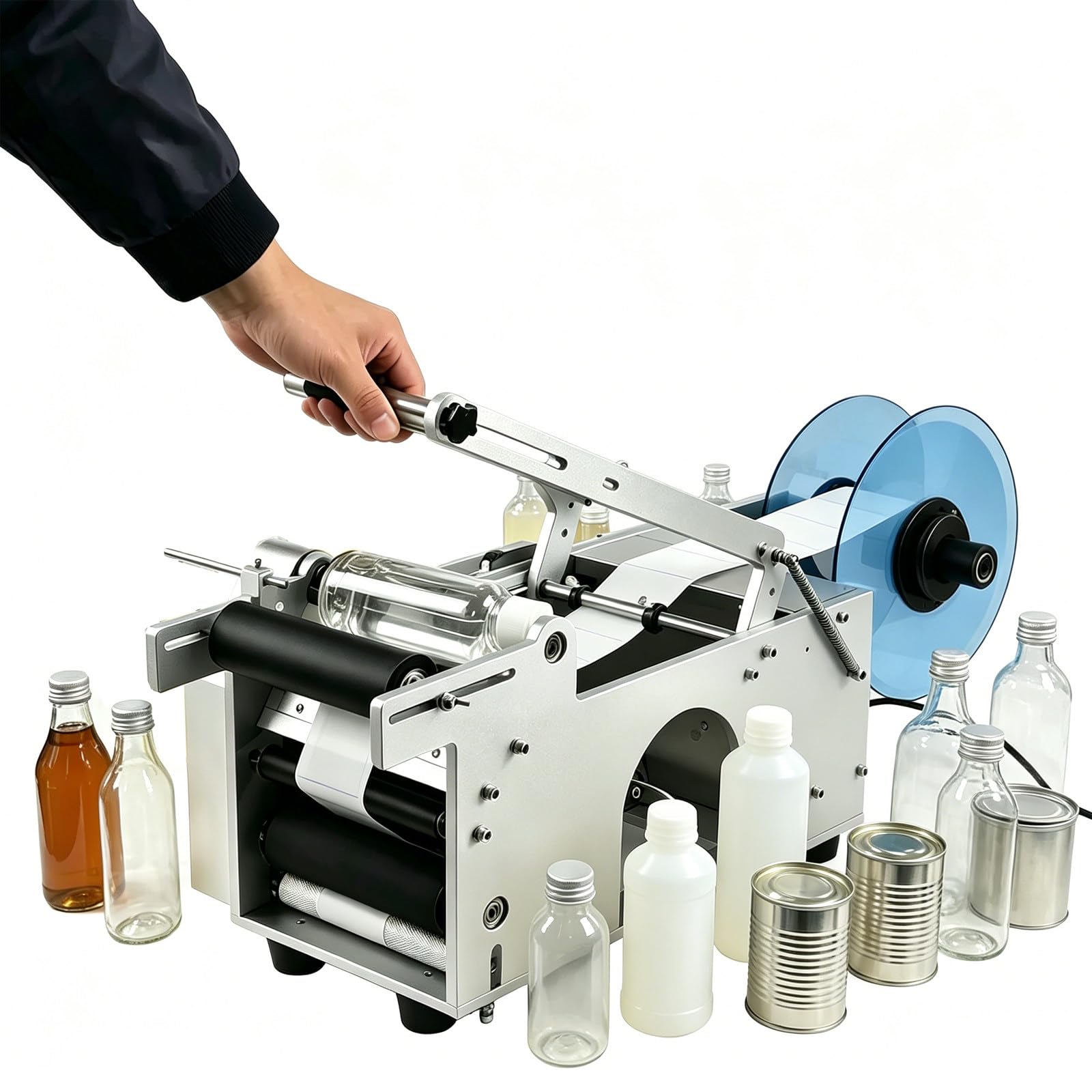 AETEREOS Semi-Automatic Round Bottle Labeling Machine, 20-40pcs/min Bottle Label