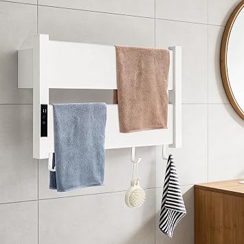 Electric Heated Towel Warmer, Wall-Mounted Towel Rack, Creamy White Aluminum Electric Towel Dryer with IPX4 Waterproof, Quick Heating Up to 158F Fast Drying Rack for Bathroom Home Hotel