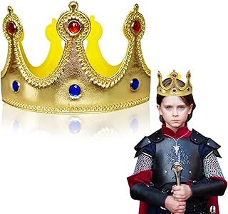 King Crown Hat - Golden King Crowns with Gems, Kings Charles Coronation Party Decorations, Nativity Carnival