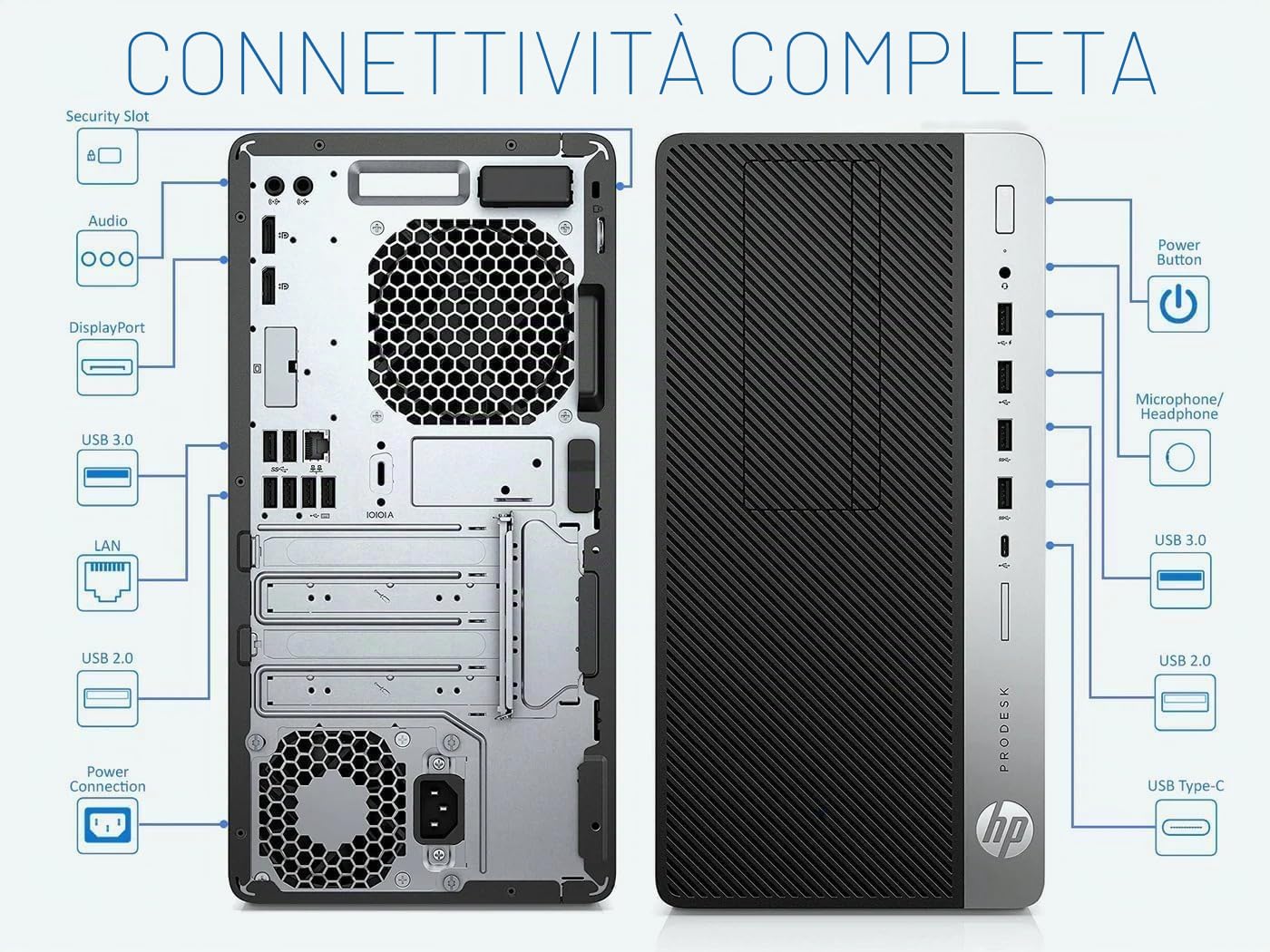 HP ProDesk 600 G4 MT Desktop Computer, Intel Core i7-8700, 16 GB RAM, 512 GB SSD, WiFi, Bluetooth, tastiera QWERTY, Windows 11 Pro (ricondizionato)