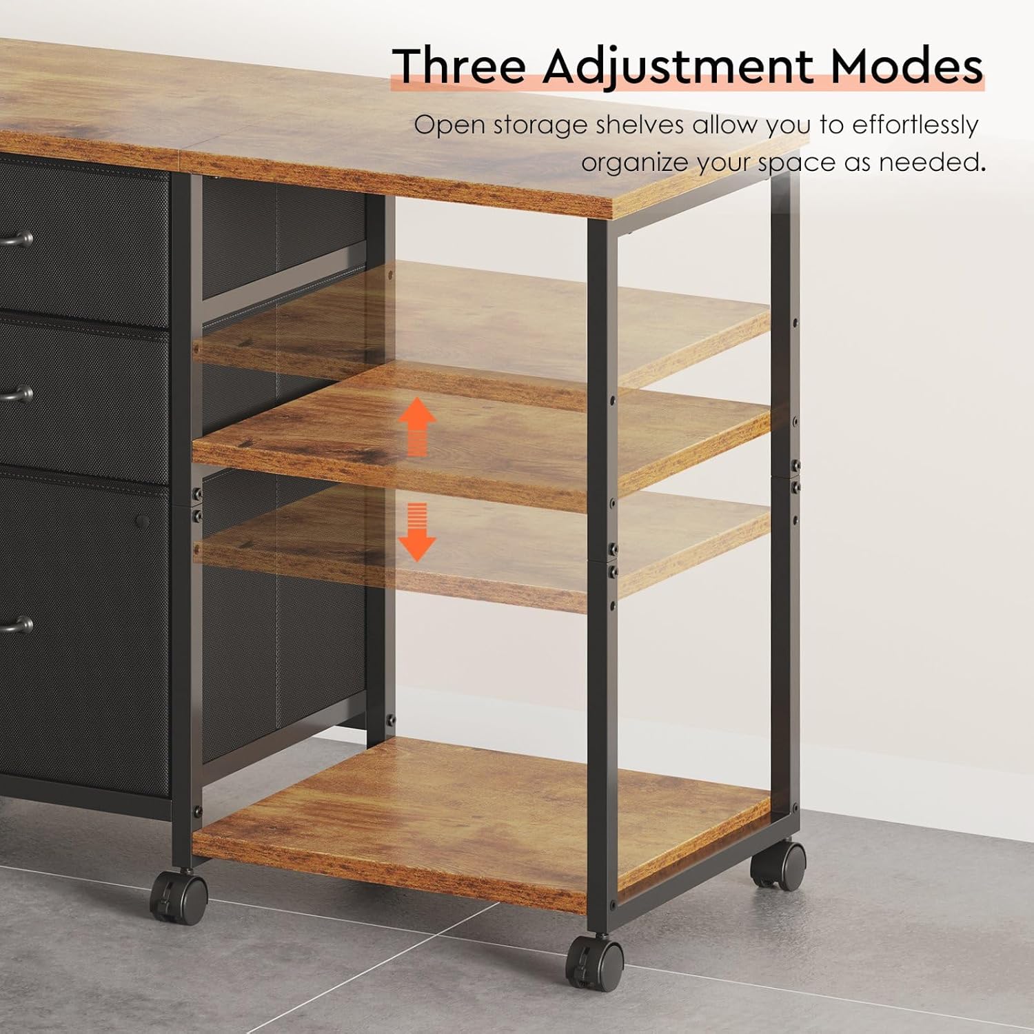 3 Drawer File Cabinet with Wheels Rolling Printer Stand with Open Storage Shelf Fabric Lateral Filing Cabinet for Home Office,Rustic Brown