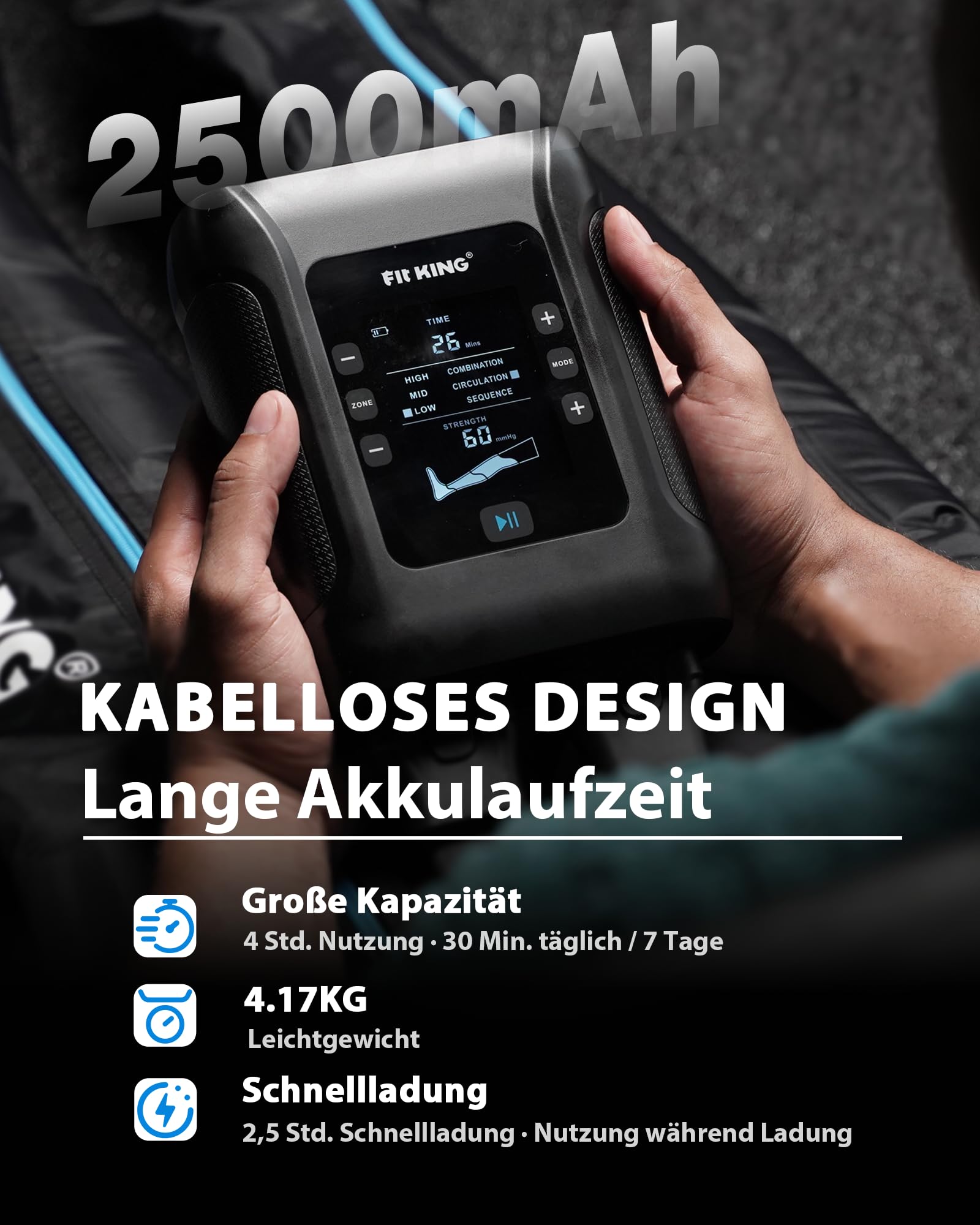 FIT KING Kabellose Beinmassagegerät, Massagegerät für Beine Kompressions Manschetten für die Beine zur Entspannung und Tiefenentspannung nach dem Sport (Mittel)