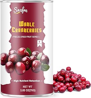 Freeze Dried Cranberries, 2.64OZ/75G Whole Frozen Cranberries, Freeze Dried Fruit, Camping Food & He-althy Fruit Snacks, 100% Natural, No Sugar Added,