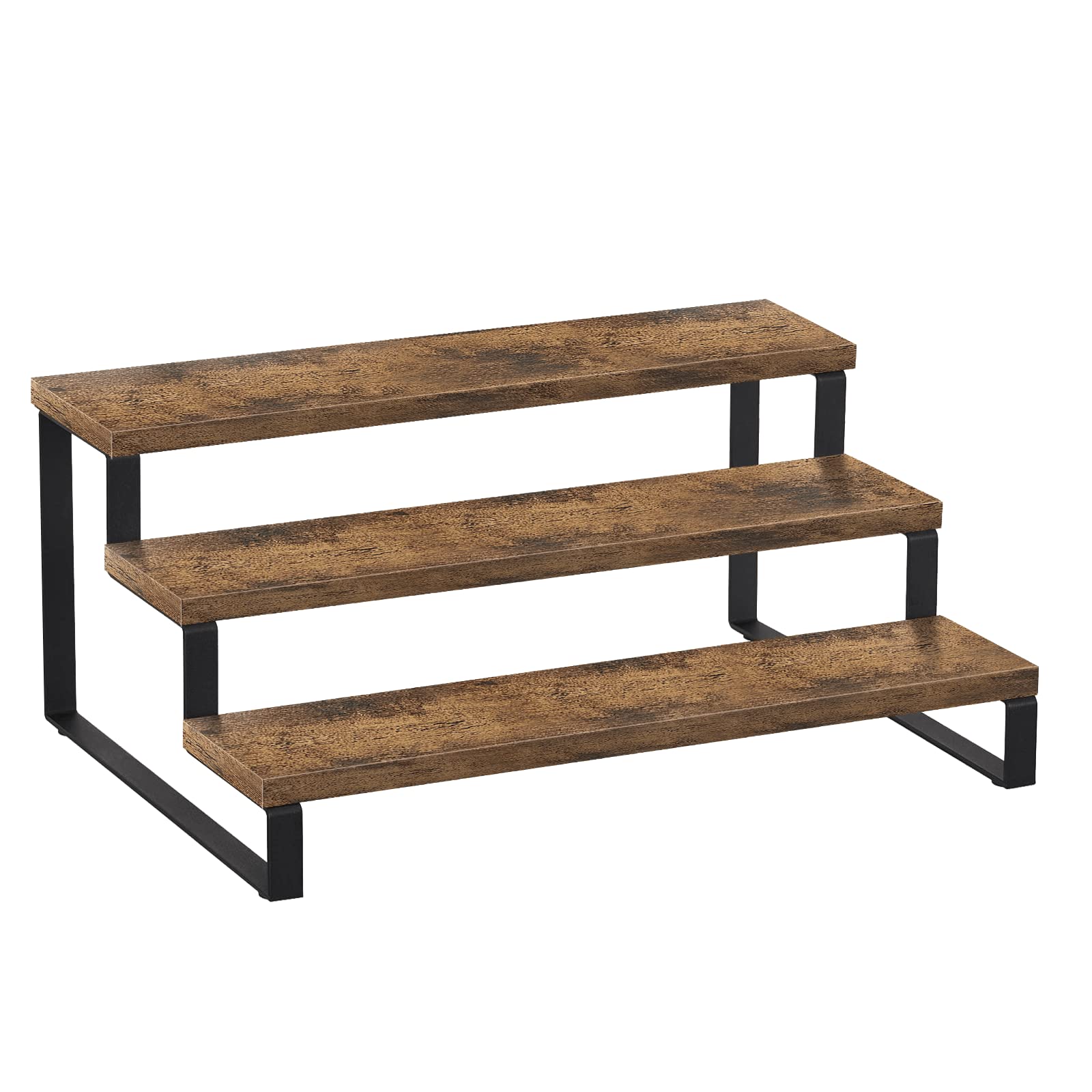 Homode Spice Rack Organizer for Cabinet, Spice Storage Shelf Riser for Pantry Cupboard, 3 Tier Wood Spice Stand for Kitchen Counter, Metal Frame, Rustic Brown and Black